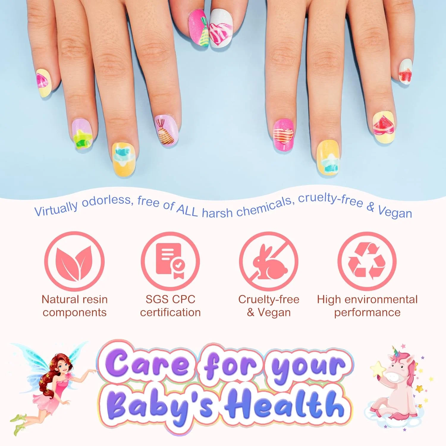 ناخن مصنوعی چسبی دخترانه ALIVER، 144 عدد ناخن مصنوعی بچگانه، نوک ناخن مصنوعی از قبل چسب دار پوشش کامل ناخن های اکریلیک کوتاه برای تزئین ناخن دخترانه (آبنبات رنگین کمانی)