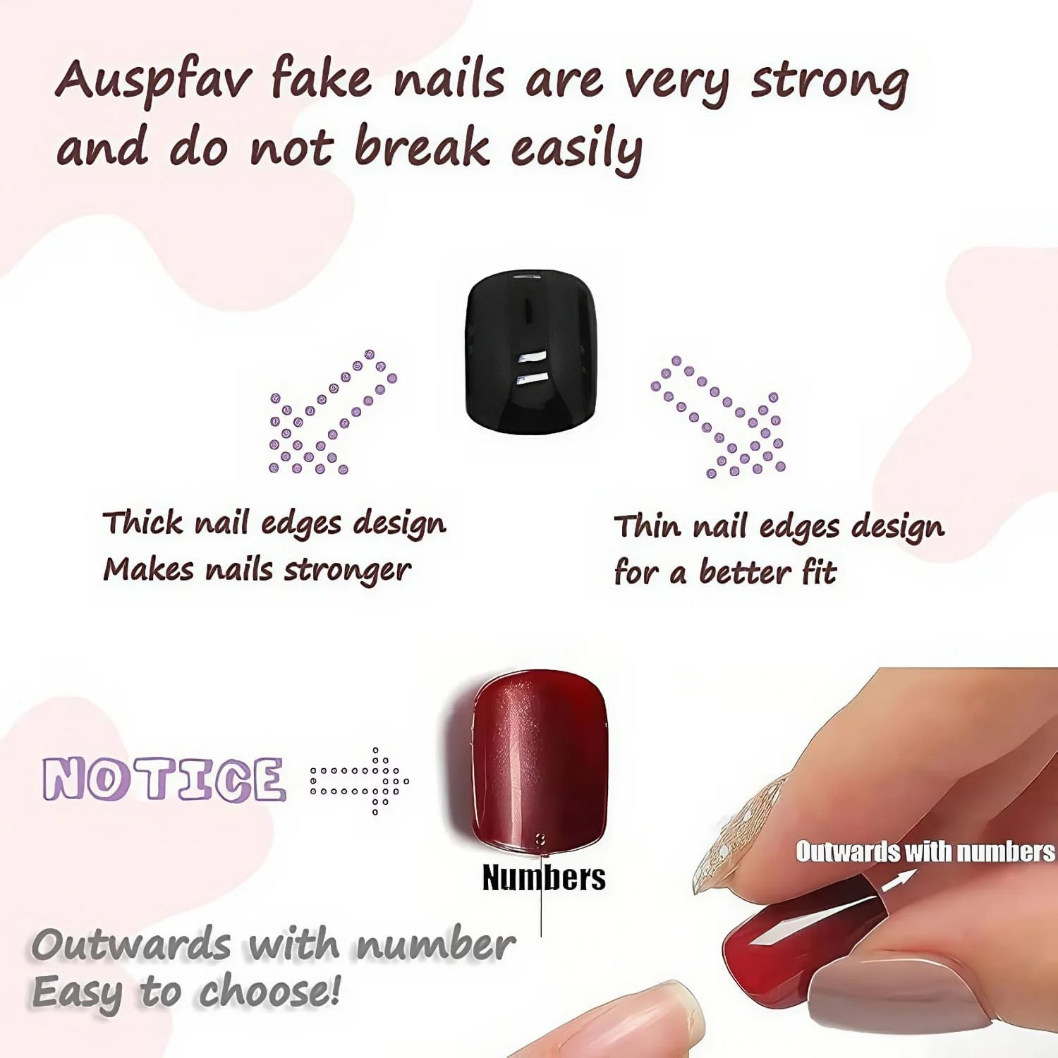 ناخن مصنوعی 24 عددی Auspfav، ناخن چسبی، ناخن پرسی در 12 سایز مختلف با چسب ناخن قابل جابجایی، هنر ناخن دخترانه زنانه (گرد کوتاه و مشکی)