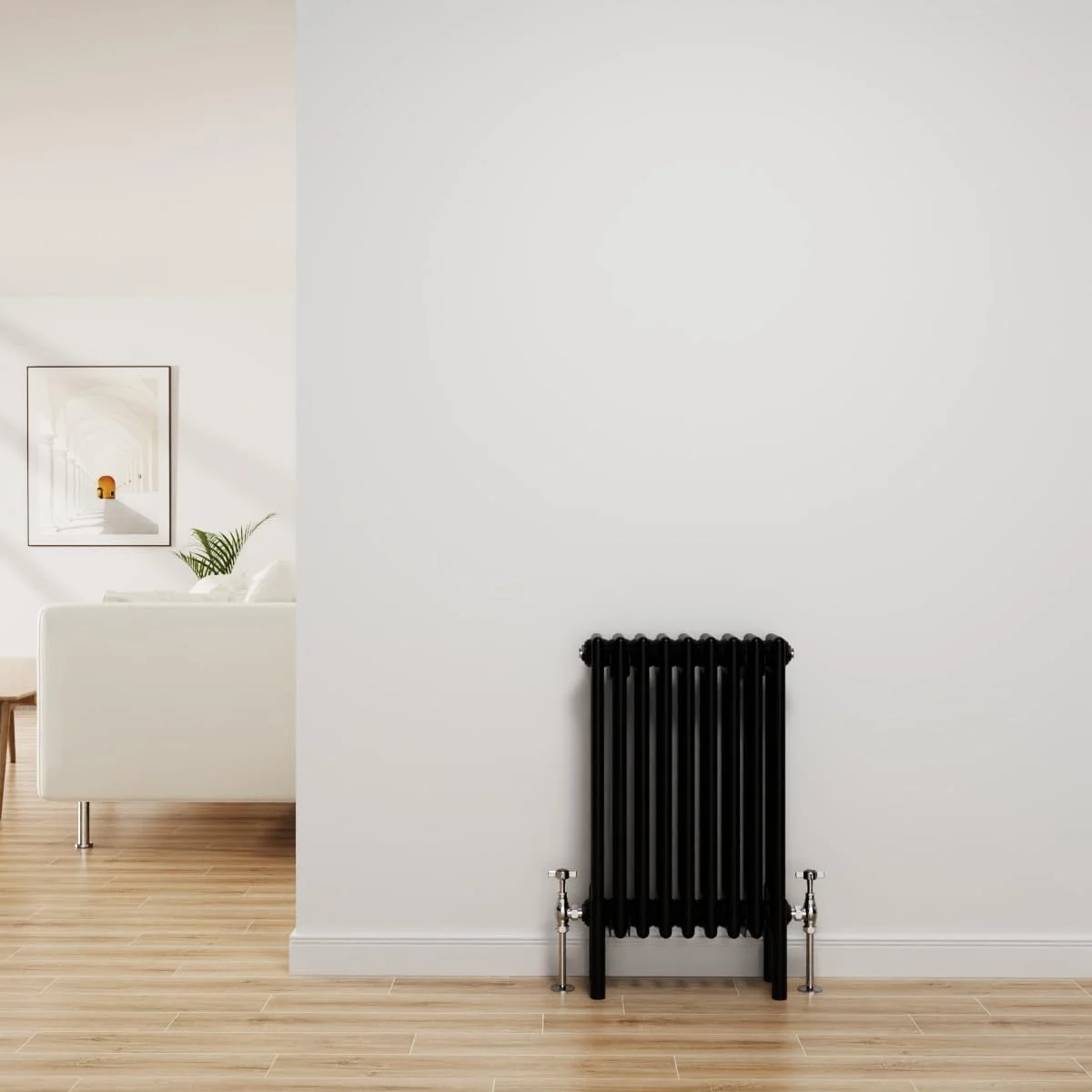 رادیاتور شوفاژ سنتی NRG، چدنی مشکی، 4 ستون افقی، مناسب برای حمام و سیستم گرمایش مرکزی، 600x425 میلی متر