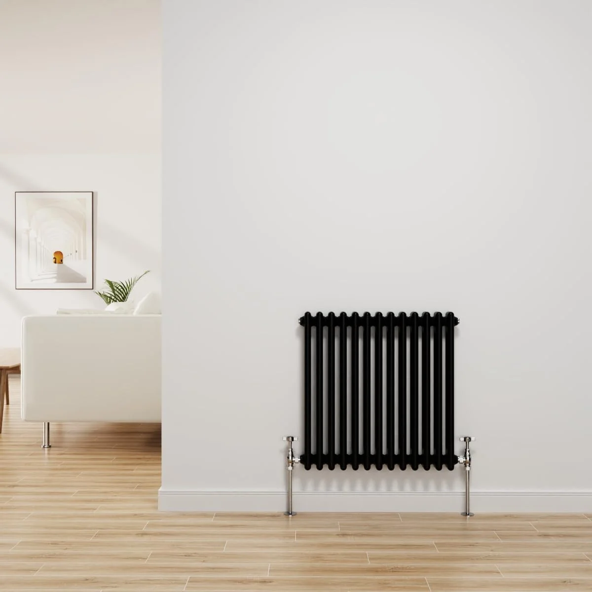رادیاتور شوفاژ سنتی NRG، چدنی مشکی، 2 ستون افقی، مناسب برای سیستم گرمایش مرکزی و حمام، ابعاد 600x605 میلی‌متر