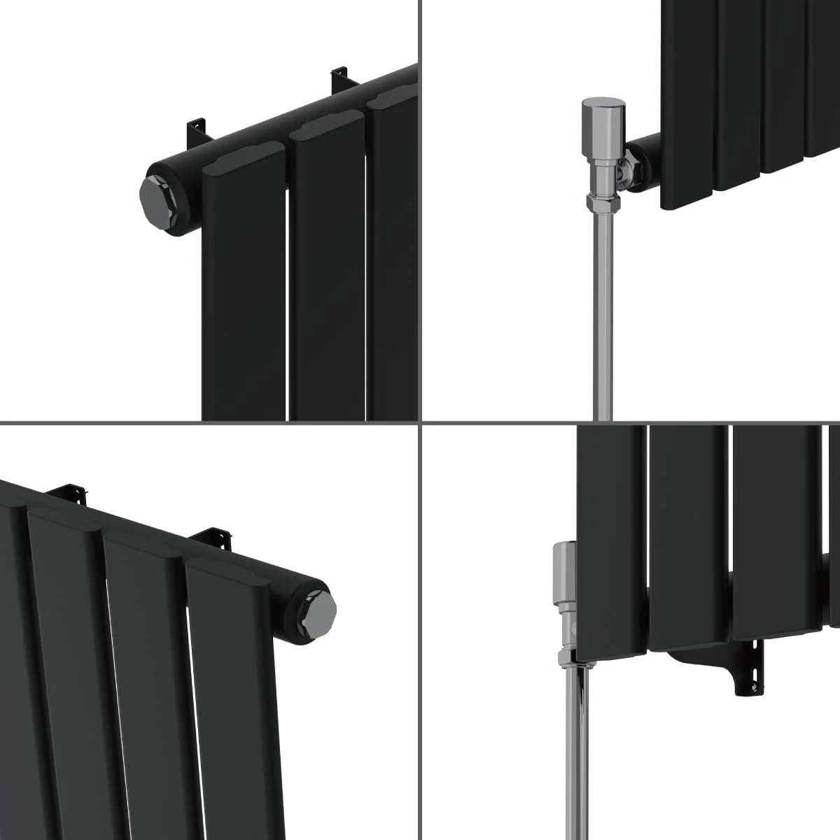 رادیاتور مشکی 600x748 میلی‌متری NRG، پنل افقی تخت، طراحی مدرن، تک رادیاتور، گرمایش مرکزی مناسب حمام