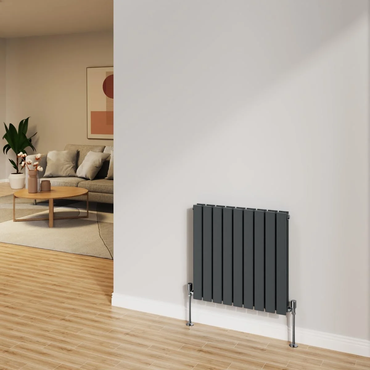 رادیاتور آنتراسیت افقی پنل تخت NRG، مناسب حمام، طراحی مدرن، دو جداره، سیستم گرمایش مرکزی، ابعاد 600x612 میلی متر