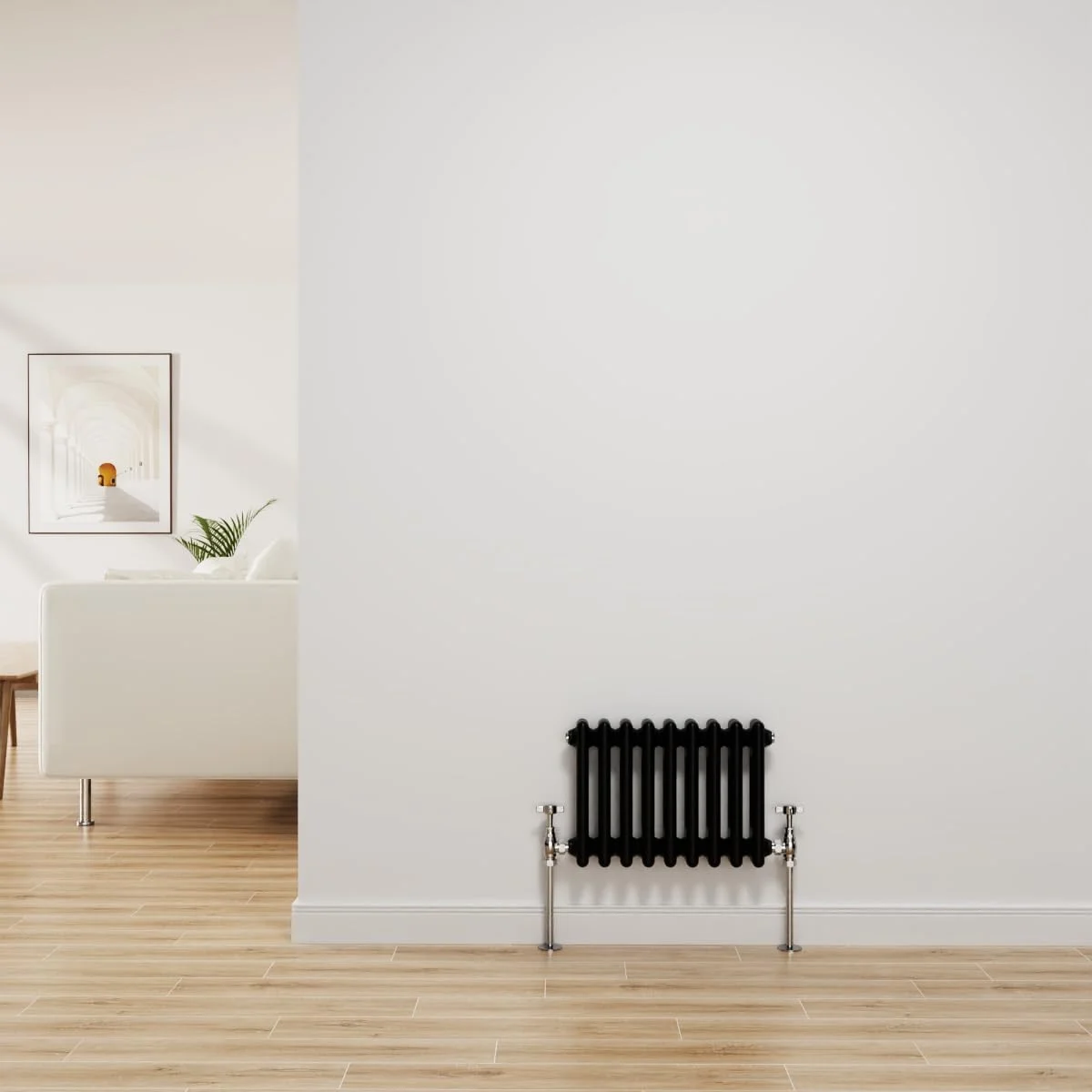 رادیاتور شوفاژ سنتی NRG، چدنی مشکی، 2 ستون افقی، مناسب برای سیستم گرمایش مرکزی حمام، ابعاد 300x425 میلی‌متر
