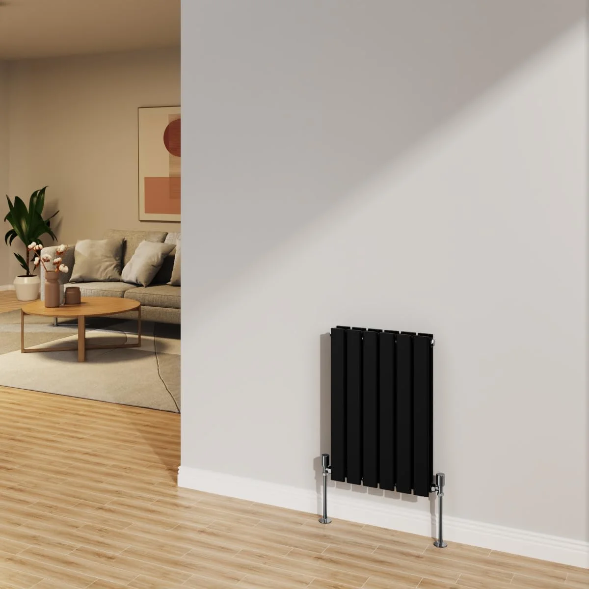 رادیاتور مشکی افقی پنل تخت NRG، طراحی شده برای حمام، دو رادیاتور، گرمایش مرکزی، ابعاد 600x408 میلی متر