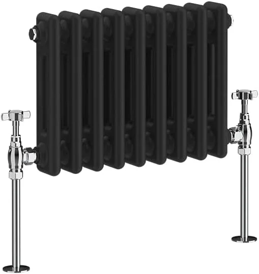 رادیاتور شوفاژ سنتی NRG، چدنی مشکی، 2 ستون افقی، مناسب برای سیستم گرمایش مرکزی حمام، ابعاد 300x425 میلی‌متر