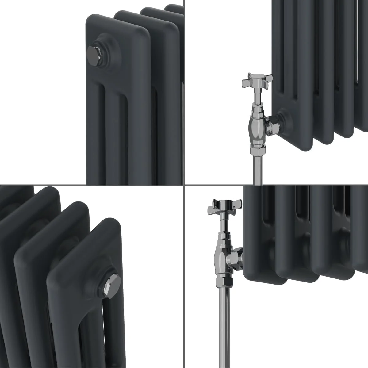 رادیاتور سنتی NRG چدنی آنتراسیت 3 ستونی افقی برای گرمایش مرکزی حمام، ابعاد 600x427 میلی متر