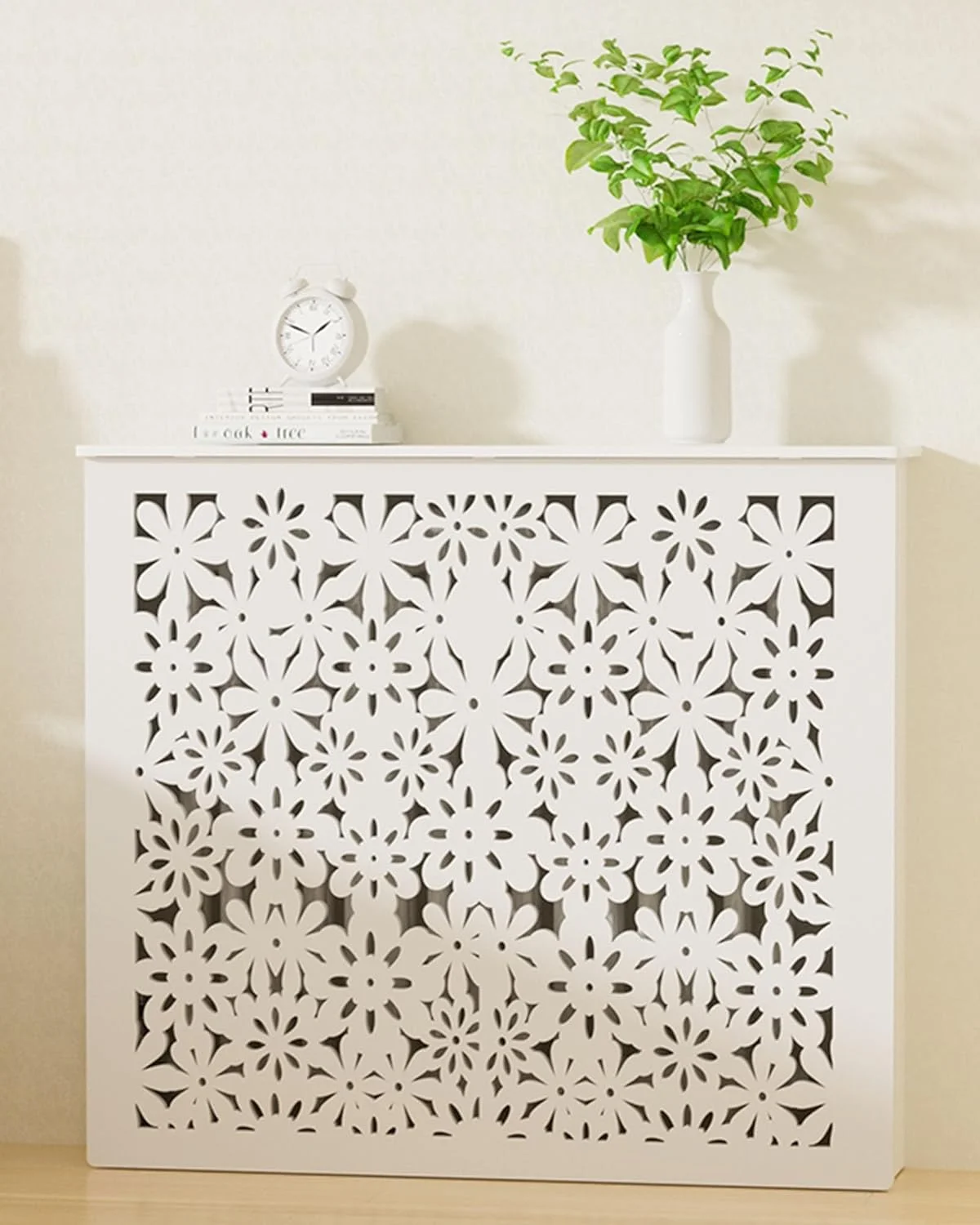 روکش شوفاژ ام دی اف، کاور شوفاژ سفید، قفسه افقی شوفاژ، کابینت گرمایشی مدرن برای اتاق نشیمن، اتاق خواب، راهرو، 70x20x80 سانتی متر