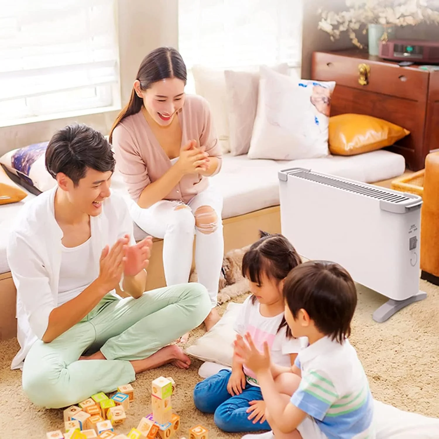 گرمایش همرفتی برقی با ترموستات، گرمایش 2000 وات صرفه جویی در انرژی، رادیاتور برقی متحرک برای اتاق تا 20 متر مربع، رادیاتور برقی متحرک