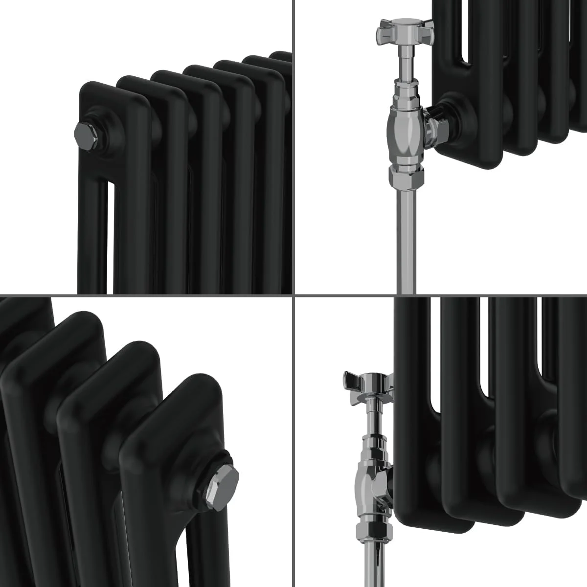 رادیاتور شوفاژ سنتی NRG، چدنی مشکی، 2 ستون افقی، مناسب برای سیستم گرمایش مرکزی حمام، ابعاد 300x425 میلی‌متر