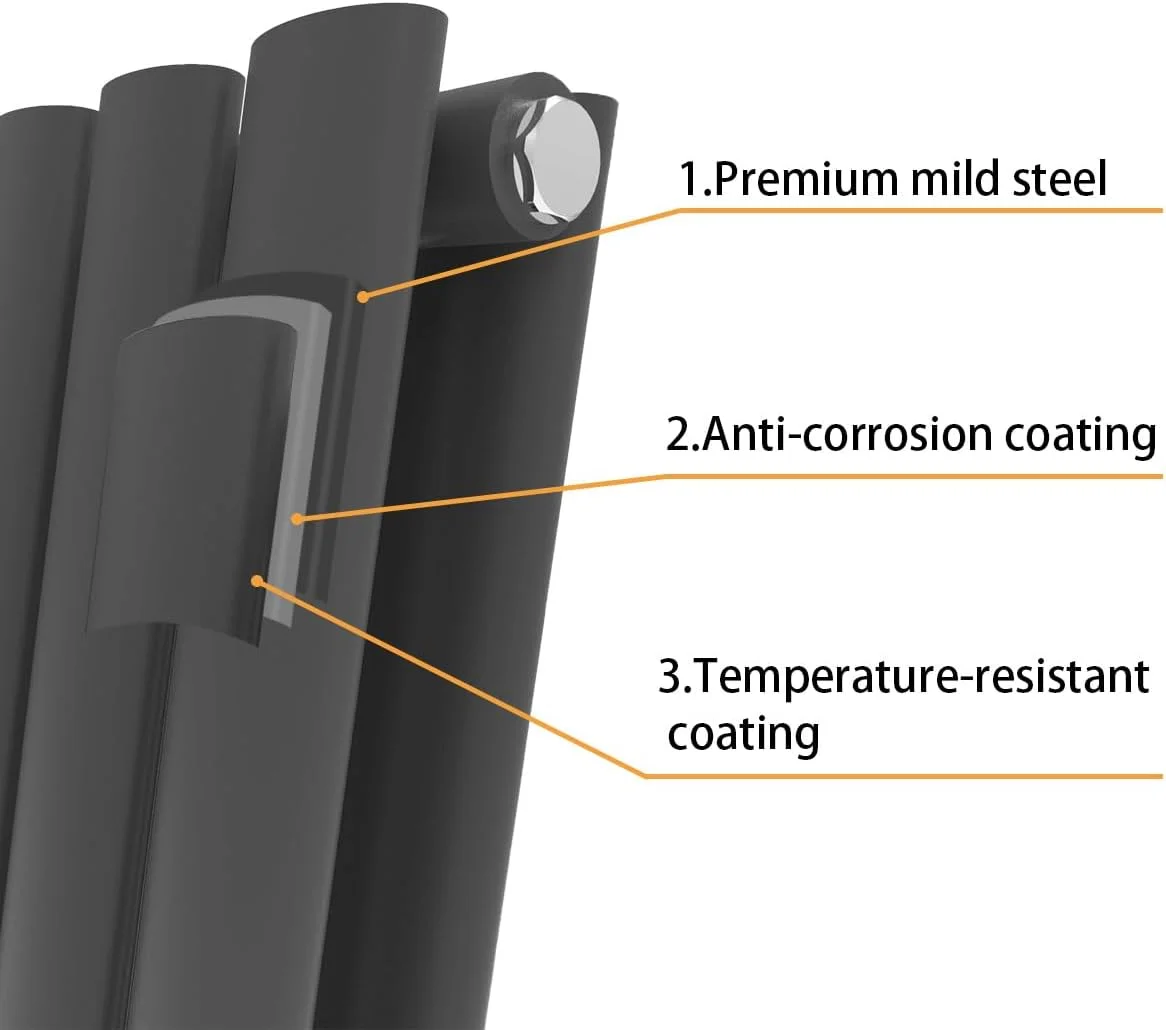 رادیاتور افقی حمام GY آنتراسیت بیضی شکل 600x767 میلی متر رادیاتور شوفاژ مرکزی مدرن دوتایی