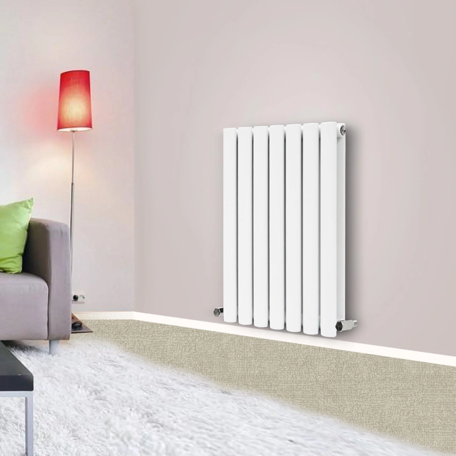 رادیاتور شوفاژ مدرن سفید NRG، افقی، 600x413 میلی متر، دو پنل، بیضی شکل، مناسب برای حمام، سیستم گرمایش مرکزی