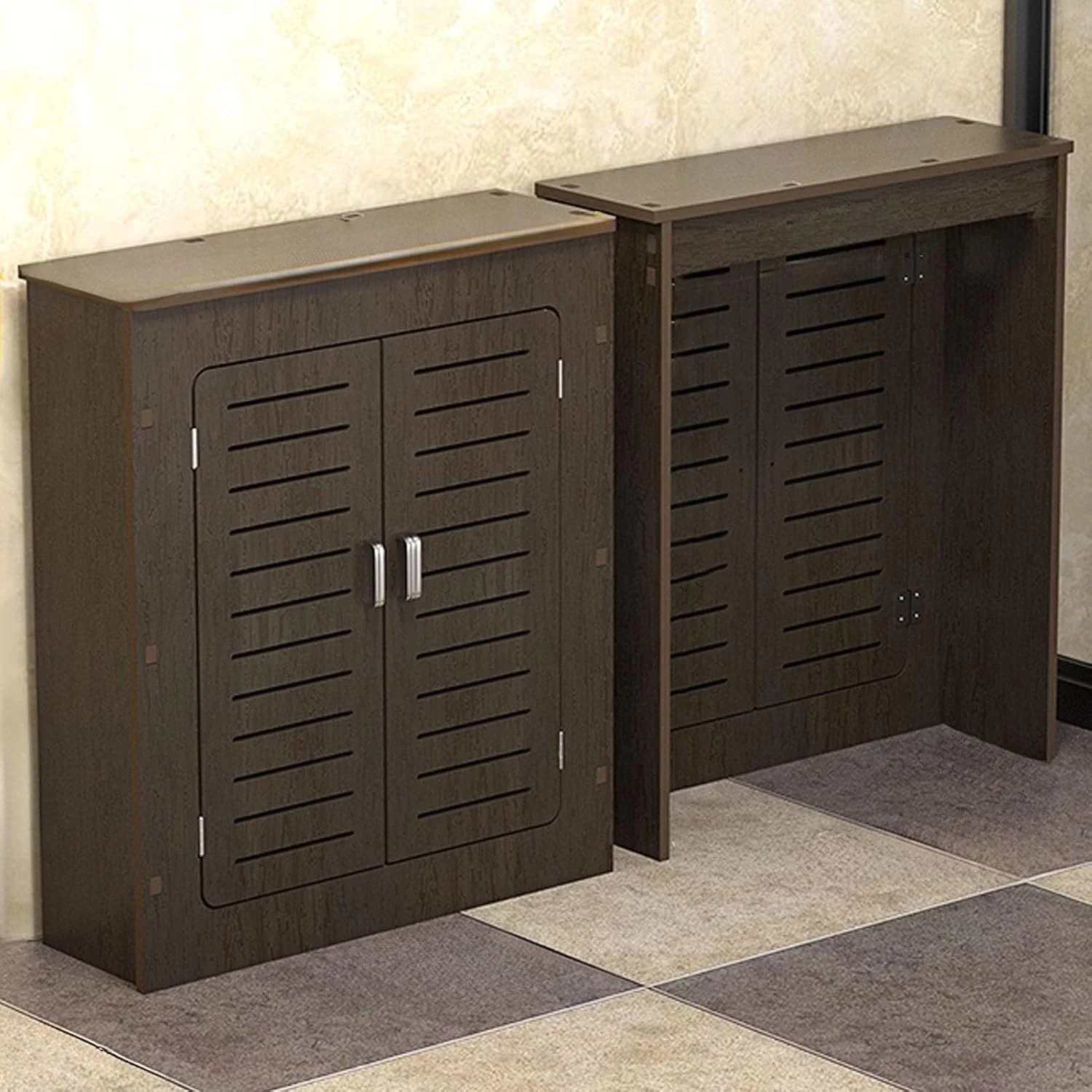 روکش رادیاتور قهوه ای YUGXTH، قفسه کابینت گرمایشی، روکش رادیاتور مدرن، کابینت قفسه ای، دکور مبلمان اتاق نشیمن کابینت رادیاتور گرمایشی PVC، فضای قفسه اضافی (L60xH70xW20cm)