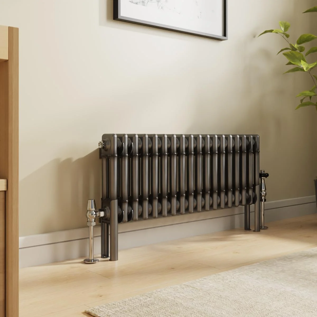 رادیاتور شوفاژ دو ستونی افقی مدل چدنی سنتی NRG، فلز خام، 300x830 میلی متر، مناسب برای حمام، آشپزخانه و اتاق نشیمن رادیاتور شوفاژ دو ستونی افقی مدل چدنی سنتی NRG، فلز خام، 300x830 میلی متر، مناسب برای حمام، آشپزخانه و اتاق نشیمن