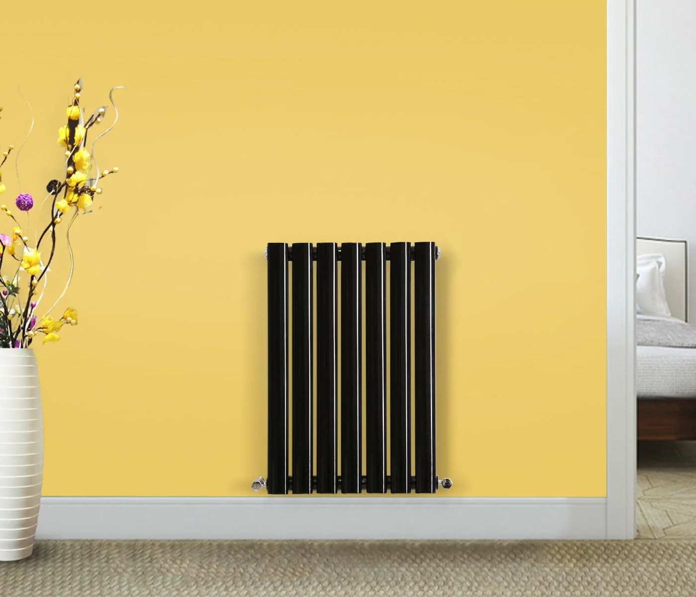 رادیاتور شوفاژ طرح دار بیضی افقی NRG، 600mm x 413mm، مشکی، تک پنل، سیستم گرمایش مرکزی لوکس