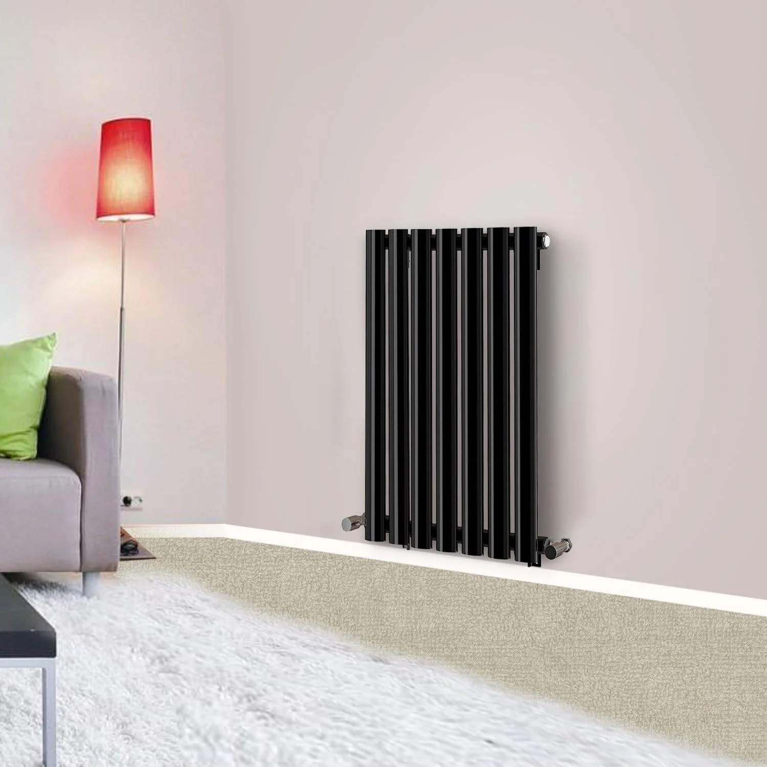 رادیاتور شوفاژ طرح دار بیضی افقی NRG، 600mm x 413mm، مشکی، تک پنل، سیستم گرمایش مرکزی لوکس