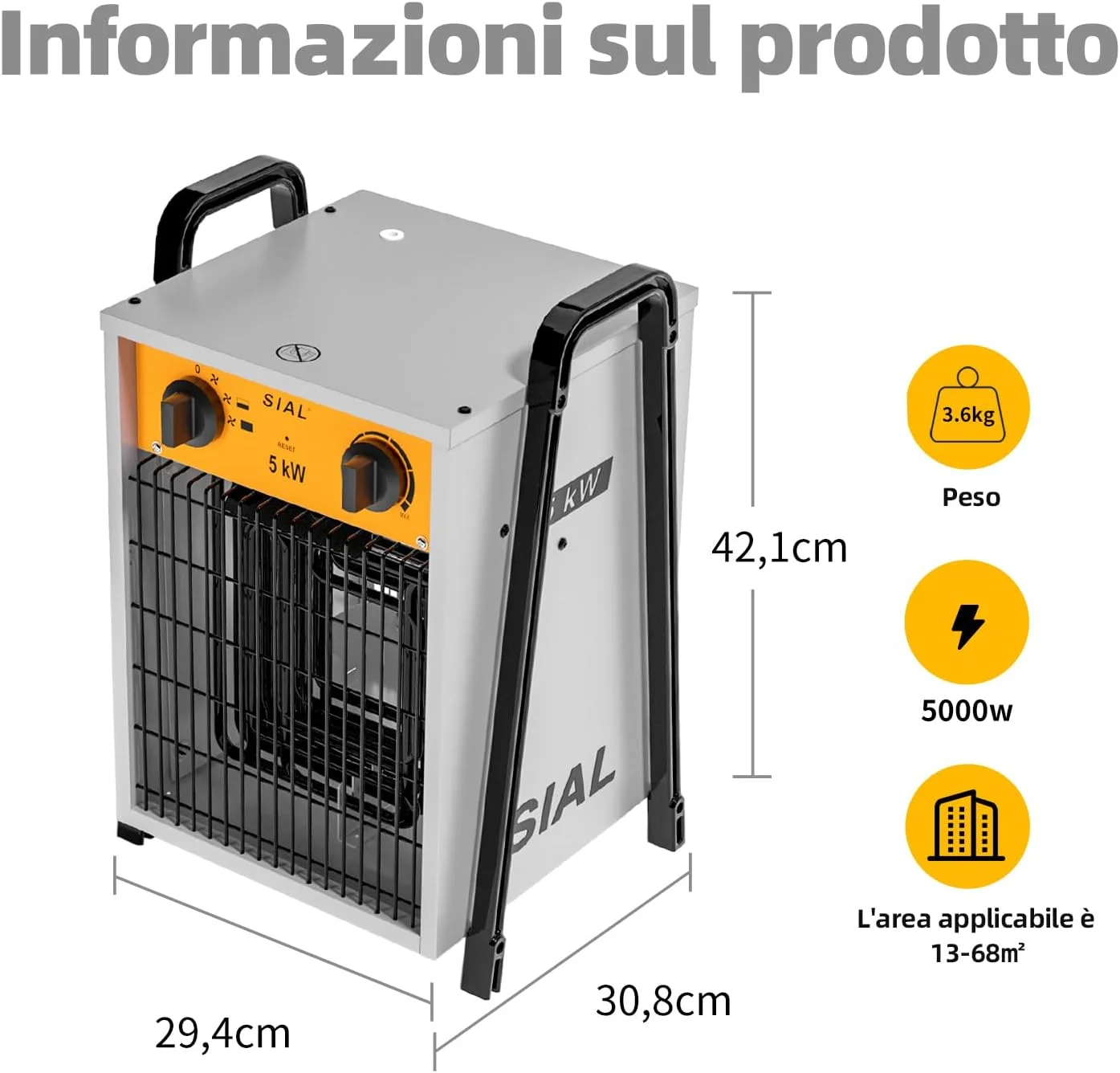 هیتر برقی صنعتی 5000 وات SIAL برای کارگاه های ساختمانی، گاراژ با کنترل ترموستاتیک کاملاً قابل تنظیم و دو حالت گرمایش هیتر برقی صنعتی 5000 وات SIAL برای کارگاه های ساختمانی، گاراژ با کنترل ترموستاتیک کاملاً قابل تنظیم و دو حالت گرمایش