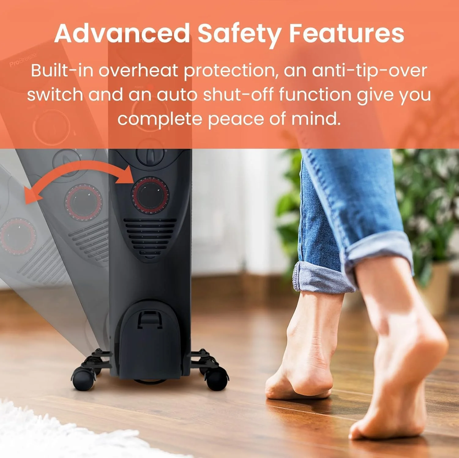 رادیاتور روغنی پرو بریز با 11 پره - رادیاتور برقی باریک - بخاری روغنی قابل حمل با تایمر 24 ساعته داخلی، 3 تنظیمات حرارتی، ترموستات قابل تنظیم (رادیاتور مشکی)