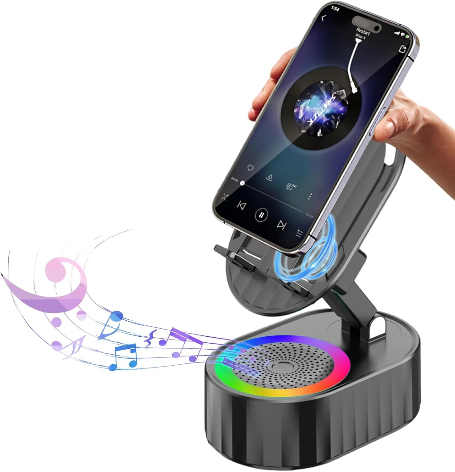 AKLLCCR Wireless Induction Audio Bluetooth Speaker 5in1 Phone Holder Portable Power Tablet Stand with Colorful Ambient Light for iPhone Android Unique Cool Gadget Tech Gifts for Friend, Family(Black) AKLLCCR Wireless Induction Audio Bluetooth Speaker 5in1 Phone Holder Portable Power Tablet Stand with Colorful Ambient Light for iPhone Android Unique Cool Gadget Tech Gifts for Friend, Family(Black)