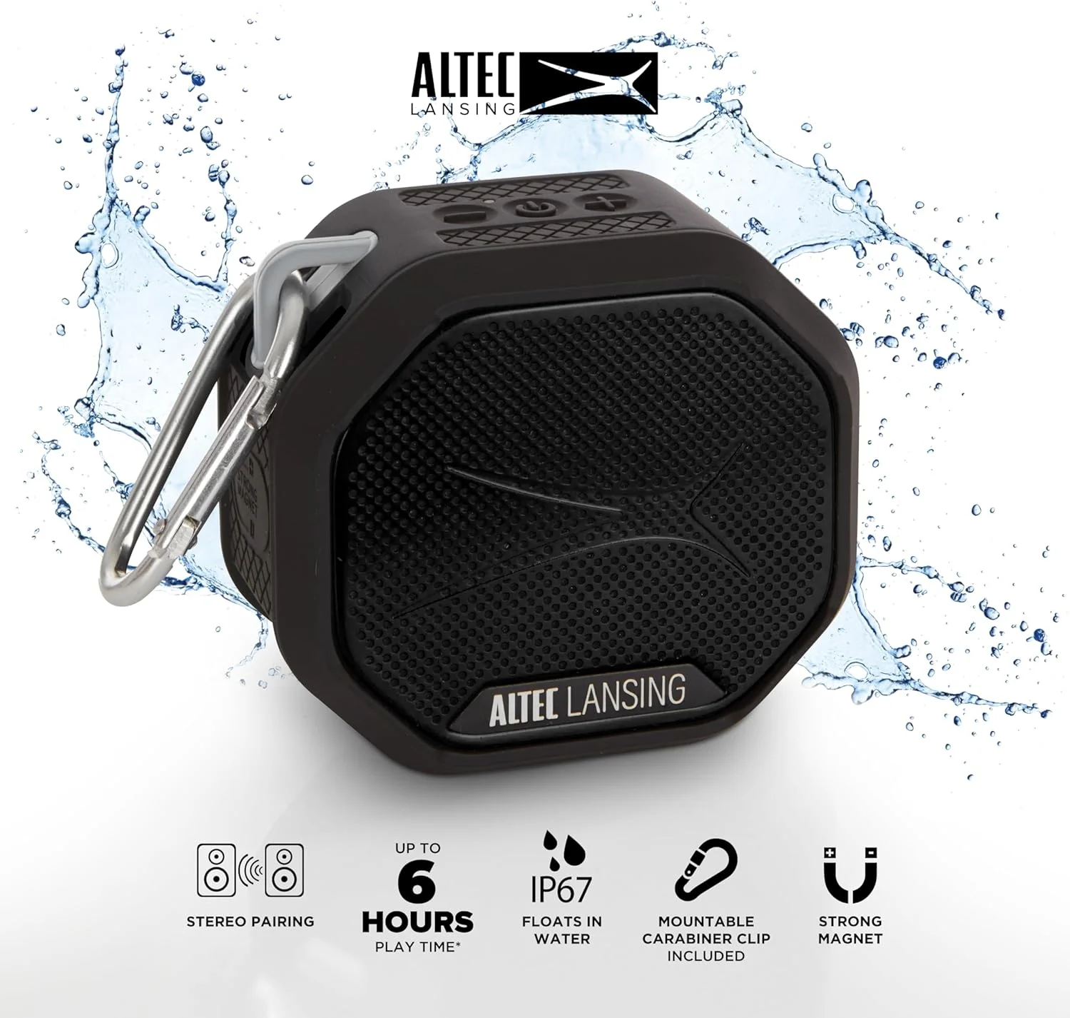 اسپیکر بلوتوثی مغناطیسی Altec Lansing HYDRATREK، ضد آب IP67، اسپیکر قابل حمل، جفت شدن بی سیم واقعی، شارژ سریع USB-C، باتری 3.7 ولت 400 میلی آمپر ساعت، دستیار صوتی، ایده آل برای هر ماجراجویی…