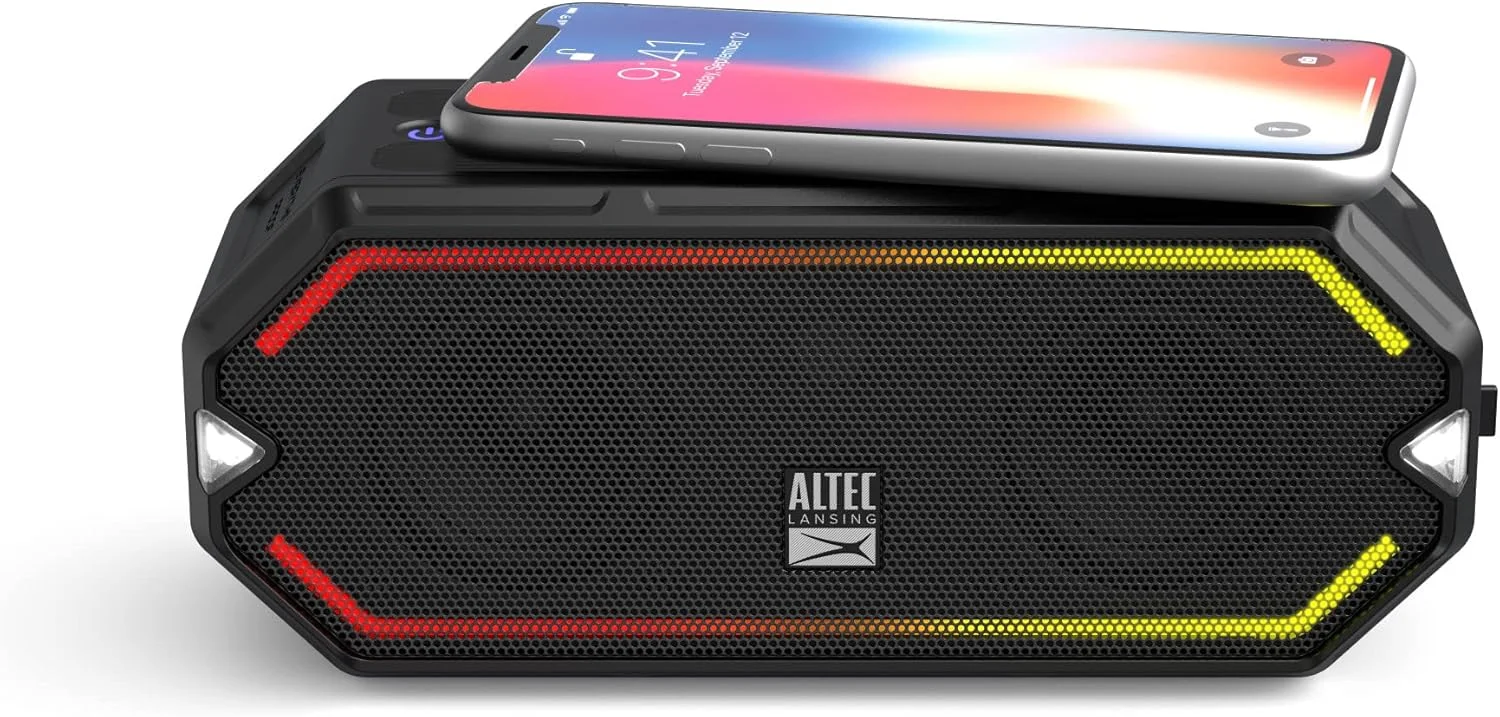 اسپیکر بلوتوثی قابل حمل بی سیم Altec Lansing IMW1300 HydraBlast، ضد آب IP67، اسپیکرهای شارژی USB C مناسب فضای باز با شارژر تلفن داخلی و چراغ های LED، 20 ساعت پخش - مشکی