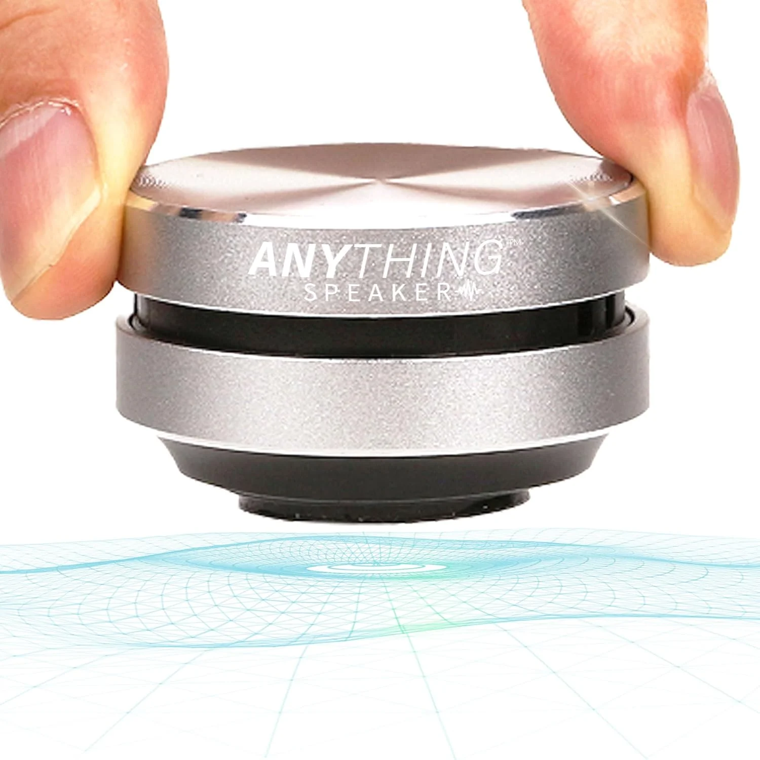 اسپیکر Anything - مینی بلوتوث قابل حمل - هر چیزی را به یک بلندگو تبدیل کنید! القای ارتعاش هدایت استخوانی بی سیم Humbird + جعبه هدیه - اندازه نانو مناسب سفر، صدای 360 درجه (نقره ای)