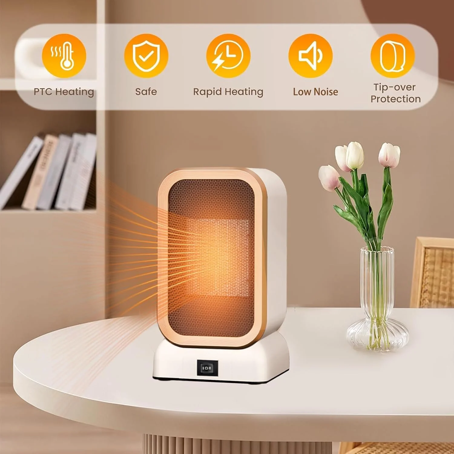 بخاری برقی فضایی نالاکال برای استفاده در محیط داخلی، بخاری فضایی 1000 واتی ایمن و کم مصرف، محافظت در برابر واژگونی و گرم شدن بیش از حد، بخاری های کوچک قابل حمل دو سرعته برای اتاق خواب اداری