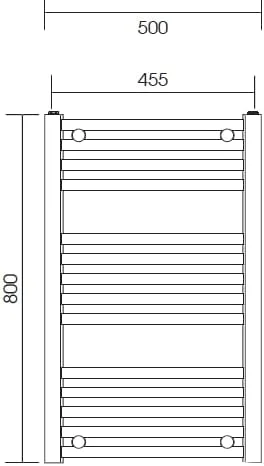 رادیاتور حوله خشک کن مشکی مات گریند هاوس میلانو، مدل صاف، ابعاد 500x800 میلی متر، مناسب برای سیستم گرمایش مرکزی