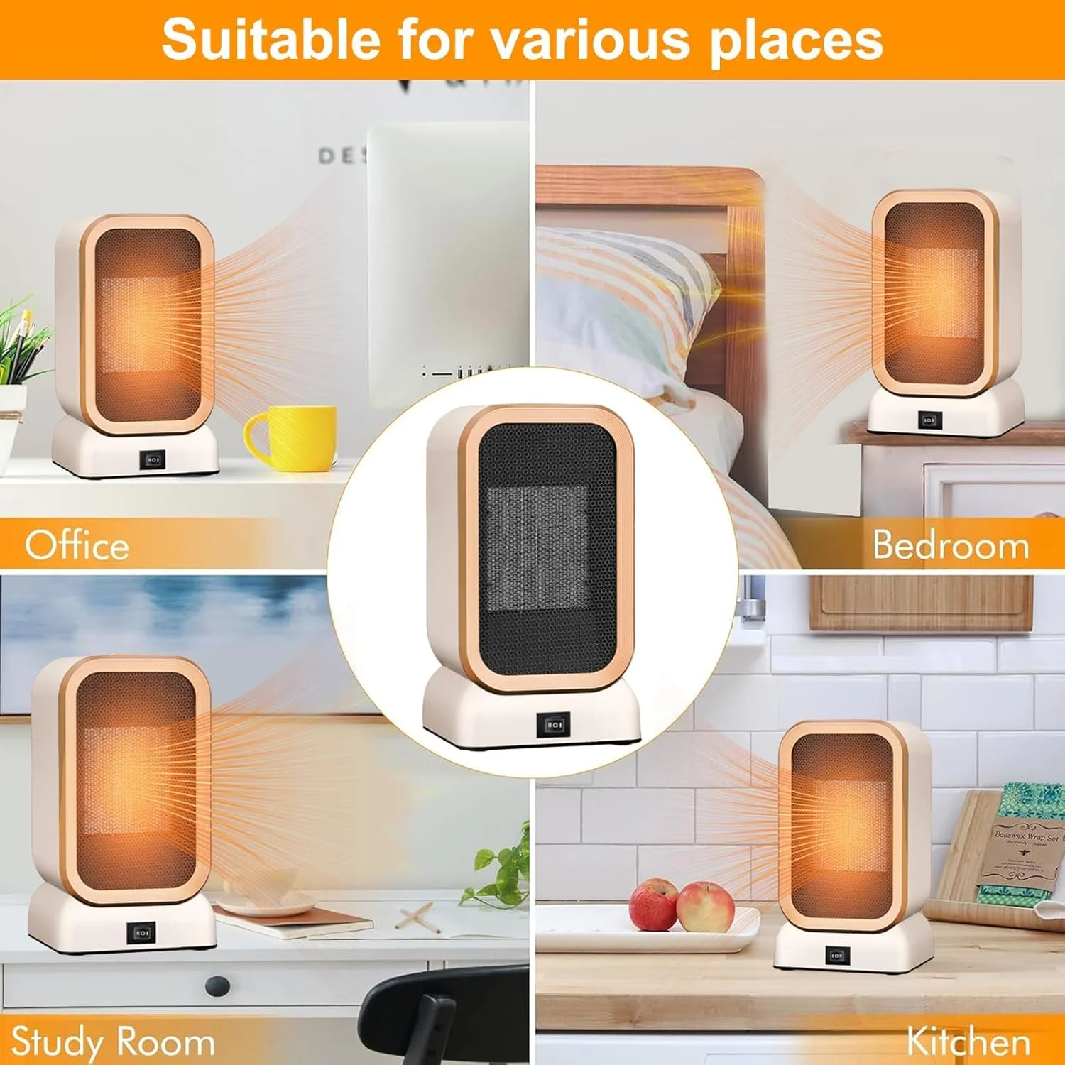 بخاری برقی فضایی نالاکال برای استفاده در محیط داخلی، بخاری فضایی 1000 واتی ایمن و کم مصرف، محافظت در برابر واژگونی و گرم شدن بیش از حد، بخاری های کوچک قابل حمل دو سرعته برای اتاق خواب اداری