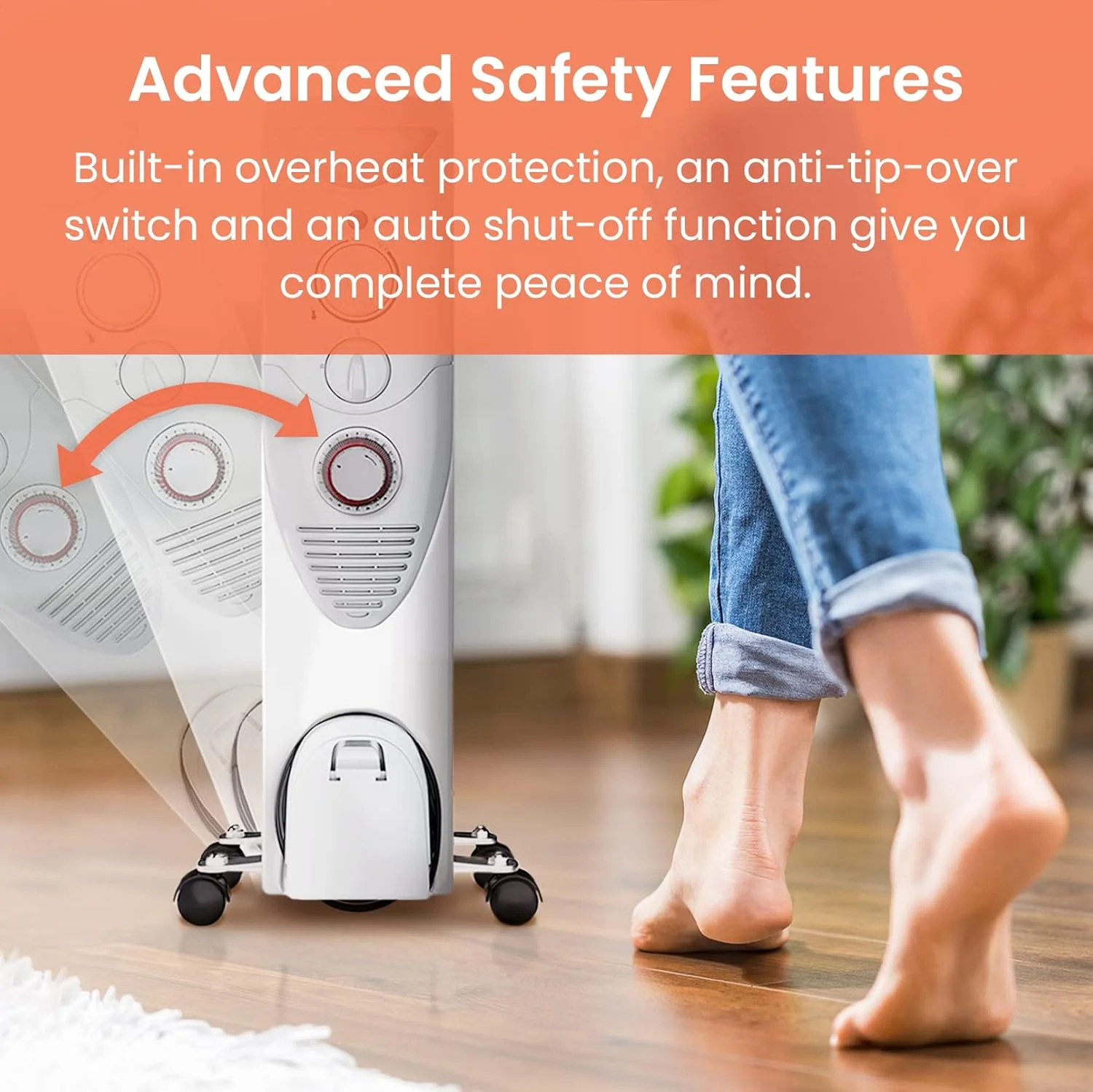 رادیاتور روغنی پروبریز با 11 پره - رادیاتور برقی باریک - بخاری روغنی قابل حمل با تایمر 24 ساعته داخلی، 3 تنظیمات حرارت، ترموستات قابل تنظیم (رادیاتور سفید)