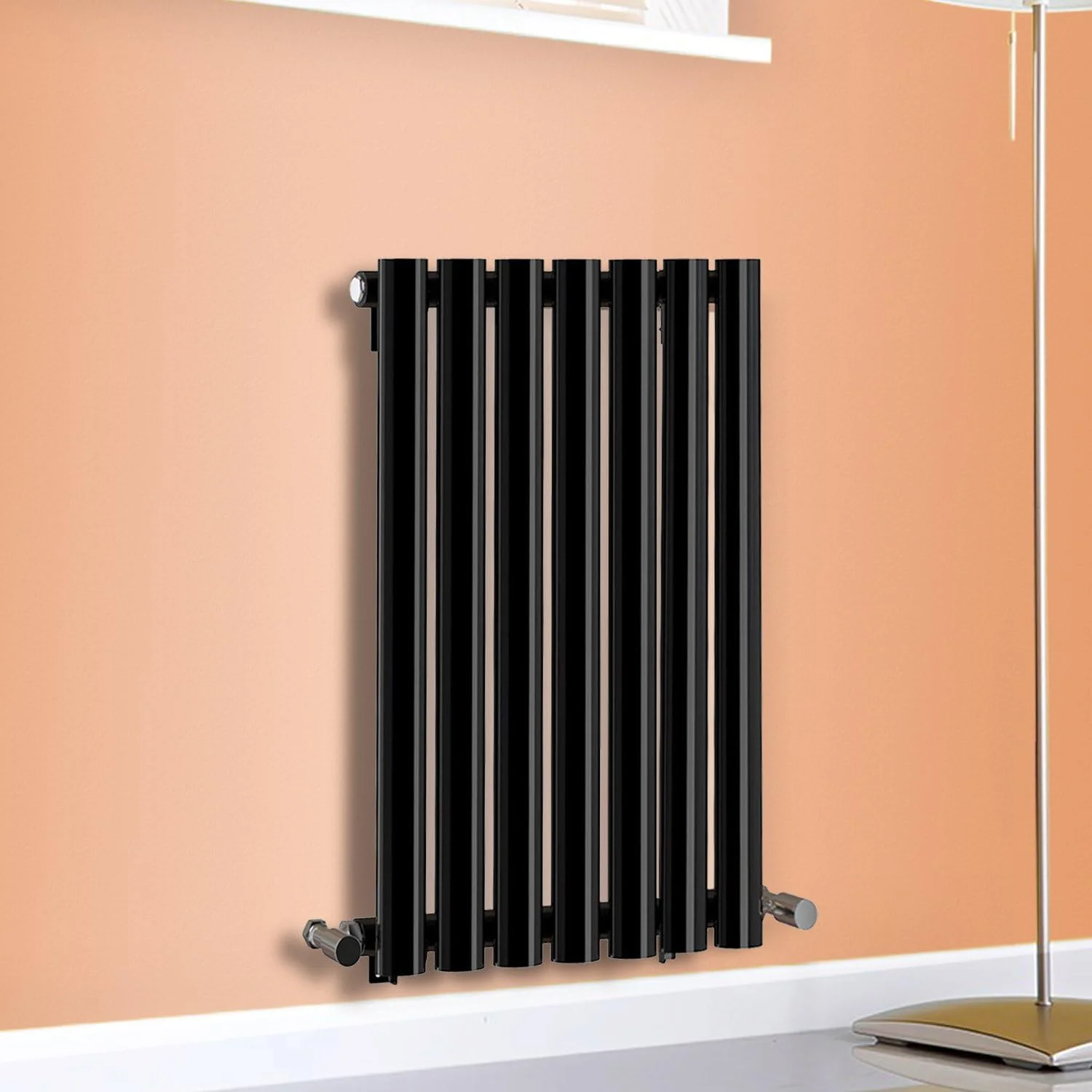 رادیاتور شوفاژ طرح دار مشکی تک پنل افقی بیضی 600mm x 413mm NRG-Radiator مدل NRG مناسب برای سیستم گرمایش مرکزی