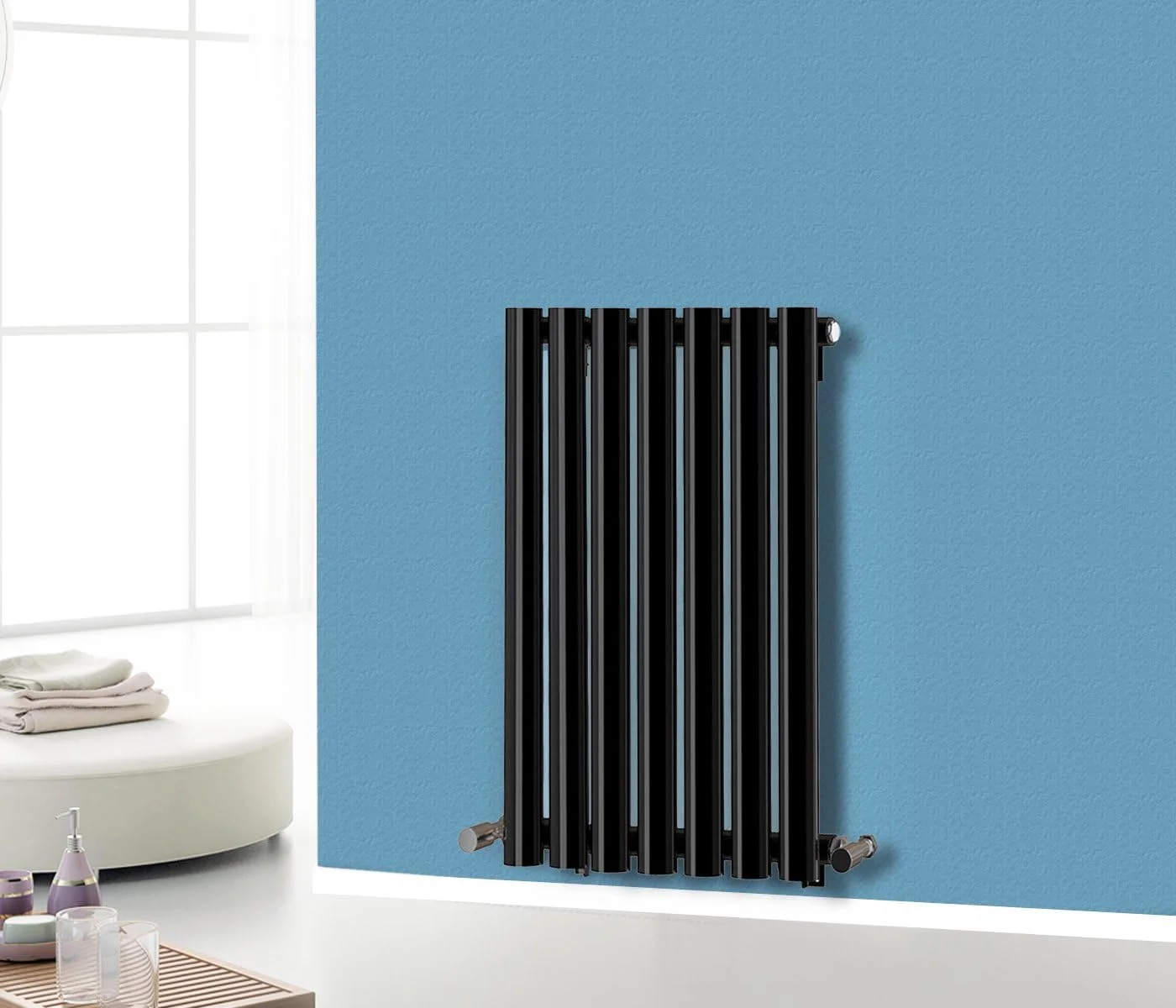 رادیاتور شوفاژ طرح دار مشکی تک پنل افقی بیضی 600mm x 413mm NRG-Radiator مدل NRG مناسب برای سیستم گرمایش مرکزی