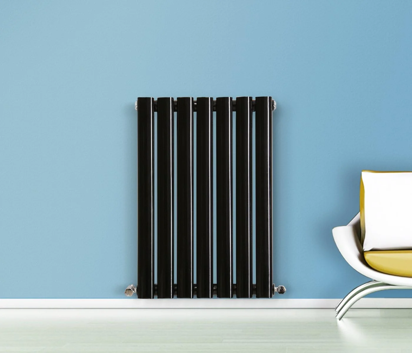 رادیاتور شوفاژ طرح دار مشکی تک پنل افقی بیضی 600mm x 413mm NRG-Radiator مدل NRG مناسب برای سیستم گرمایش مرکزی