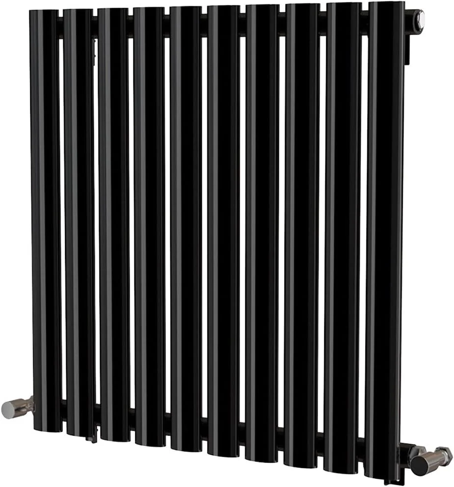 رادیاتور شوفاژ طرح دار بیضی افقی مشکی تک پنل NRG، ابعاد 600mm x 590mm، مناسب برای سیستم گرمایش مرکزی