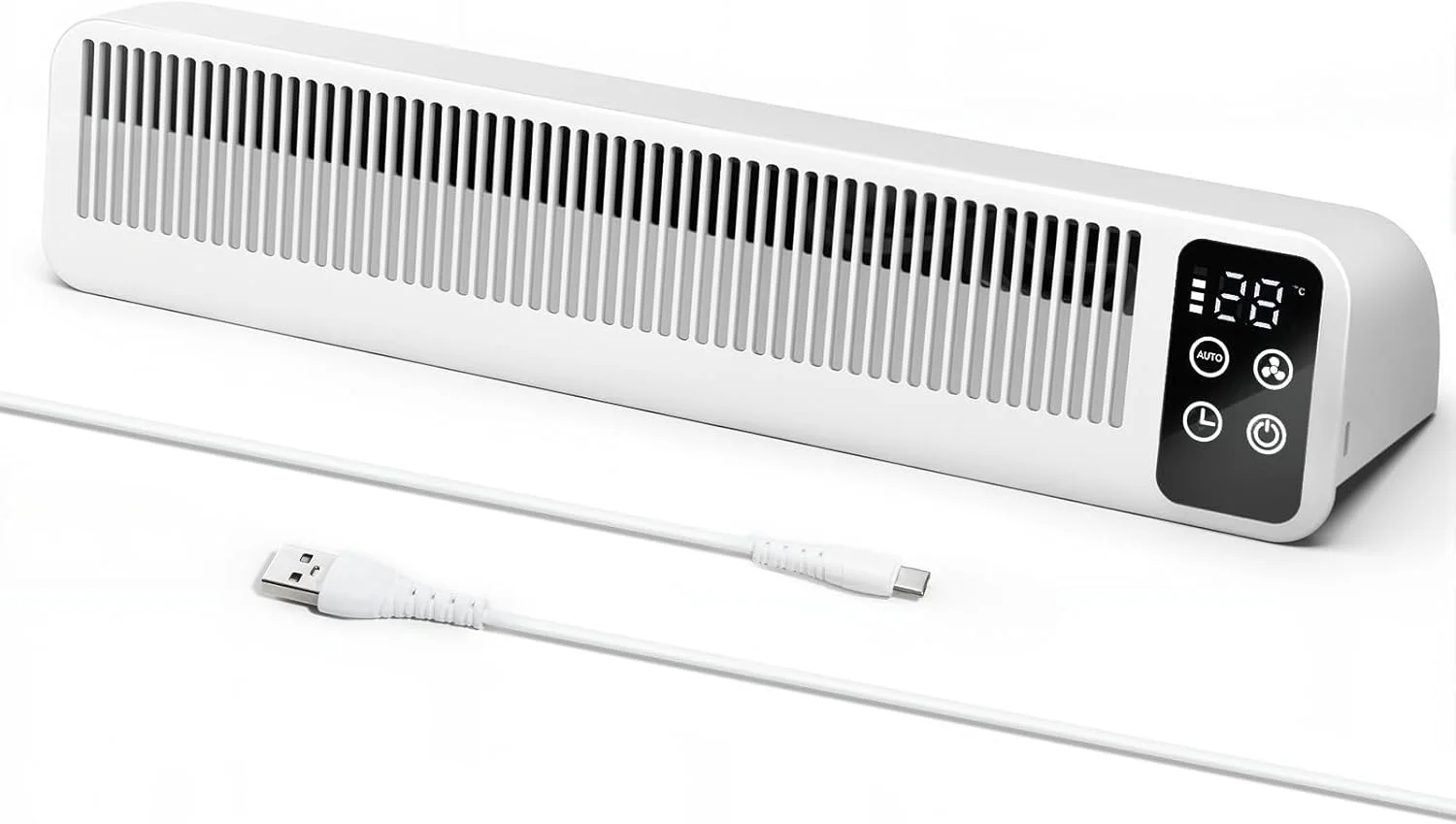 فن رادیاتور کم مصرف Milduall، بسته 1 عددی، فن فوق العاده بی صدا با پایه مغناطیسی، باتری Type-C، نمایشگر هوشمند و تایمر برای گرمایش اتاق