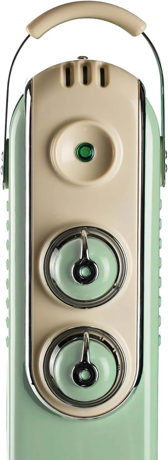 رادیاتور روغنی وینتیج آریته با 7 المنت حرارتی، دمای قابل تنظیم در 3 سطح قدرت 600 وات، 900 وات، 1500 وات، چرخ های گردان، بخاری سریع اتاق ایده آل برای اتاق خواب، خانه و دفتر - سبز ART837/04