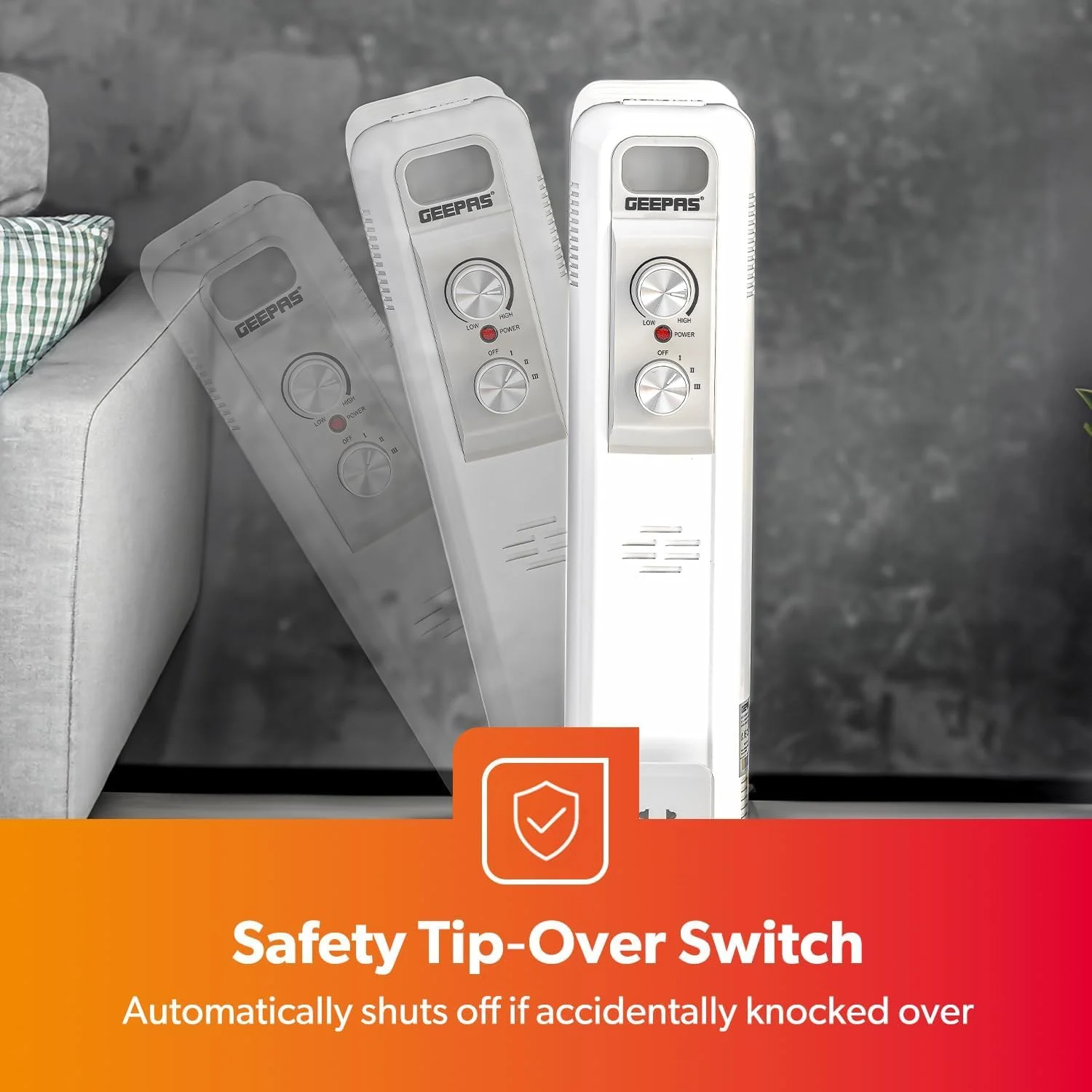 بخاری رادیاتوری روغنی Geepas، 2500 وات - بخاری برقی قابل حمل - 3 تنظیمات قدرت، دمای قابل تنظیم و ترموستات، قطع کننده ایمنی - ایده آل برای دفتر کار خانگی - 11 پره، سفید بخاری رادیاتوری روغنی Geepas، 2500 وات - بخاری برقی قابل حمل - 3 تنظیمات قدرت، دمای قابل تنظیم و ترموستات، قطع کننده ایمنی - ایده آل برای دفتر کار خانگی - 11 پره، سفید