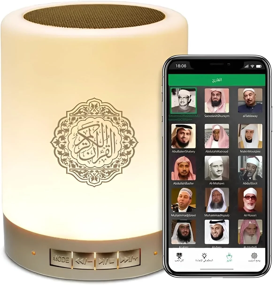 اسپیکر قرآن هوشمند HOUMT، چراغ لمسی، اسپیکر بلوتوث قرآن، کنترل از راه دور و برنامه، SQ-112 قابل شارژ، اسپیکر قرآن قابل حمل مسلمان، پشتیبانی از MP3 FM کارت TF 8 گیگابایتی، امامان مشهور و 18 ترجمه
