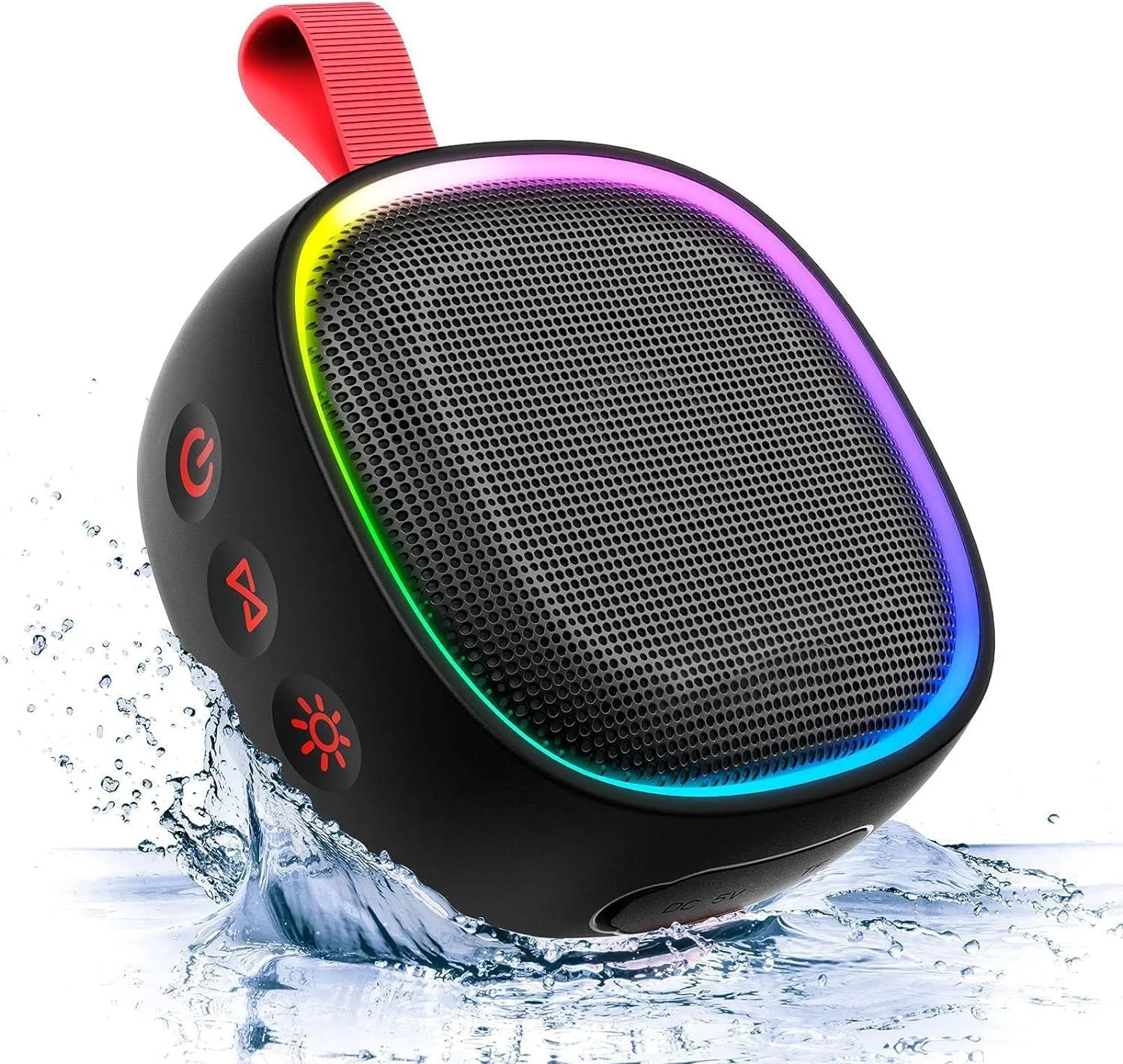 اسپیکر بلوتوث با چراغ های RGB، اسپیکر ضد آب قابل حمل IPX7 با صدای HD، اتصال دوگانه، بیس قوی، 20 ساعت پخش، دارای مکنده، مینی اسپیکر استریو بی سیم واقعی برای مهمانی در فضای باز، مسافرت، حمام