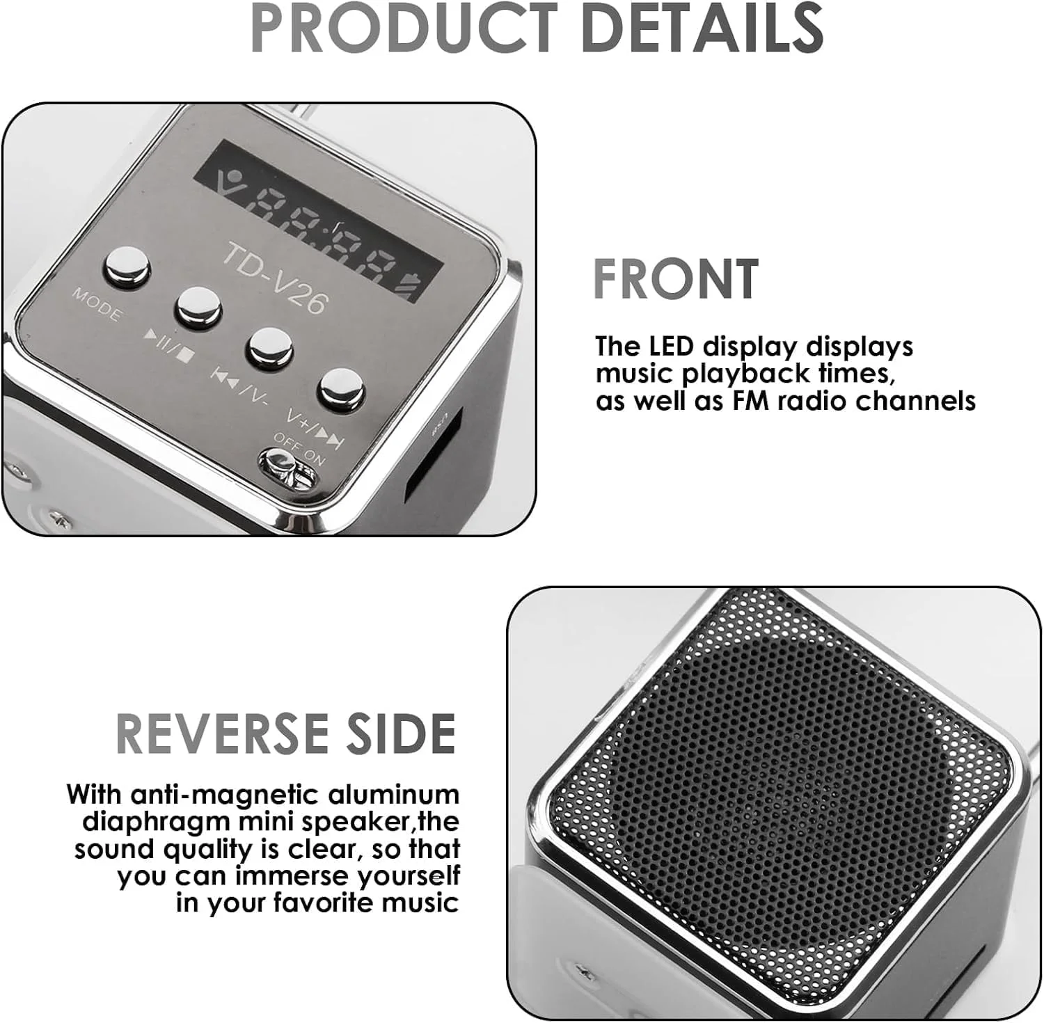 اسپیکر بلوتوثی مینی، پخش کننده موسیقی قابل حمل، رادیو FM استریو، کامپیوتر، MP3، پشتیبانی از کارت حافظه Micro SD TF USB (مشکی)