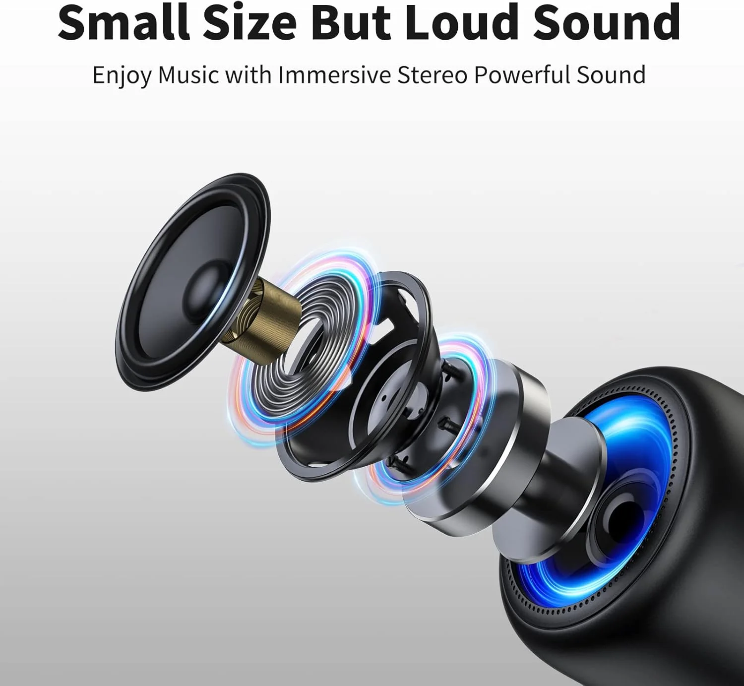 اسپیکر بلوتوثی قابل حمل Bobtot با بند حمل آسان، اسپیکر مینی بی سیم ضد آب IPX5 با صدای استریو بلند، 20 ساعت پخش، باتری قابل شارژ، میکروفون داخلی، مشکی