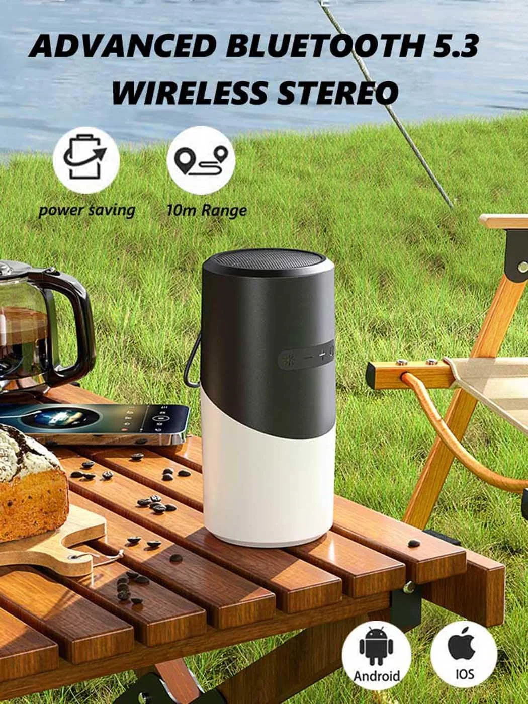 اسپیکر بلوتوثی، اسپیکرهای بی سیم قابل حمل با چراغ های ال ای دی RGB، بلوتوث 5.3، برد بلوتوث 10 متری، اسپیکر ضد آب IPX5 برای کمپینگ در فضای باز، منزل، حمام، تعطیلات، هدایای تولد برای مردان و زنان