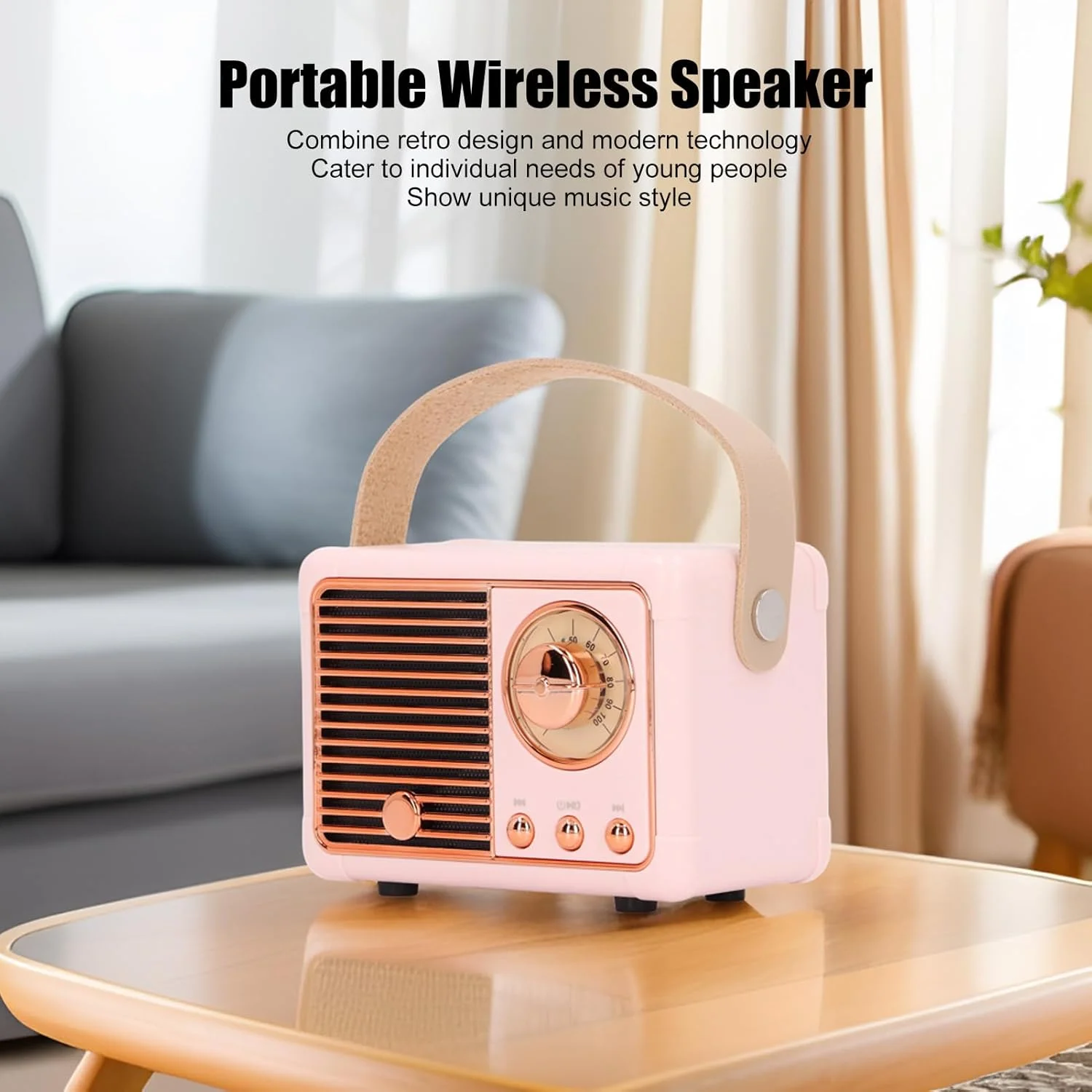 اسپیکر بلوتوث رترو Bewinner برای دکور، اسپیکر بلوتوث رادیویی جمع و جور، مینی بیس بی‌سیم، اسپیکر قابل حمل رترو برای میز، اتاق خواب، مهمانی