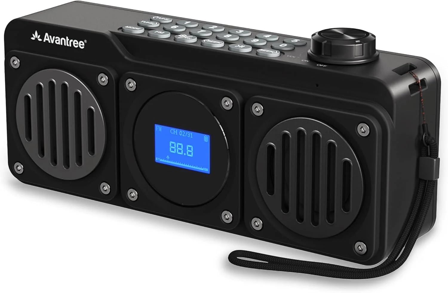 رادیو FM قابل حمل Avantree Boombyte با بلندگوی بلوتوث، دو بلندگو (14 وات)، صدای بلند، صدای استریو، اسلات کارت Micro SD، پورت USB، پخش کننده MP3 قابل شارژ 11 ساعته