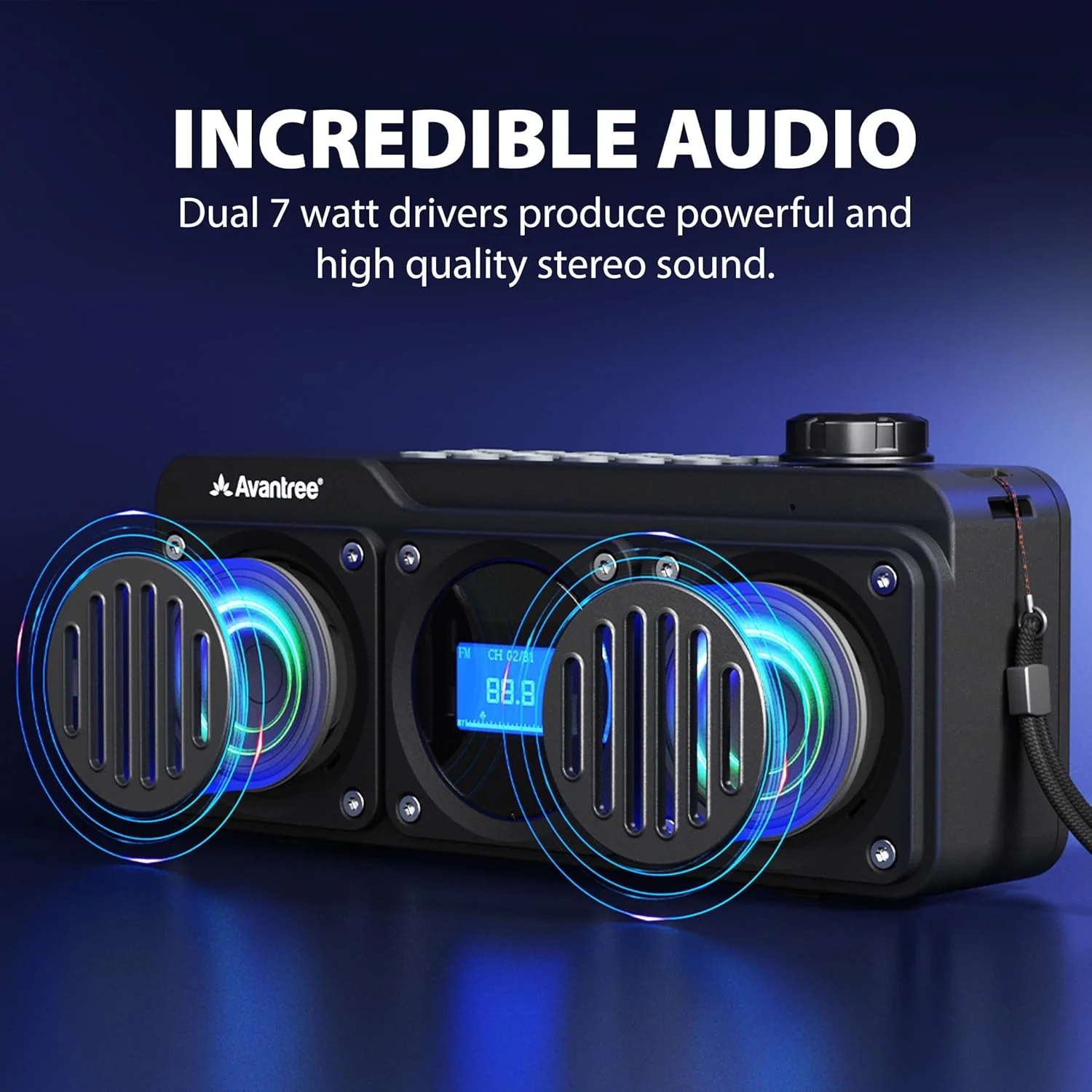 رادیو FM قابل حمل Avantree Boombyte با بلندگوی بلوتوث، دو بلندگو (14 وات)، صدای بلند، صدای استریو، اسلات کارت Micro SD، پورت USB، پخش کننده MP3 قابل شارژ 11 ساعته رادیو FM قابل حمل Avantree Boombyte با بلندگوی بلوتوث، دو بلندگو (14 وات)، صدای بلند، صدای استریو، اسلات کارت Micro SD، پورت USB، پخش کننده MP3 قابل شارژ 11 ساعته