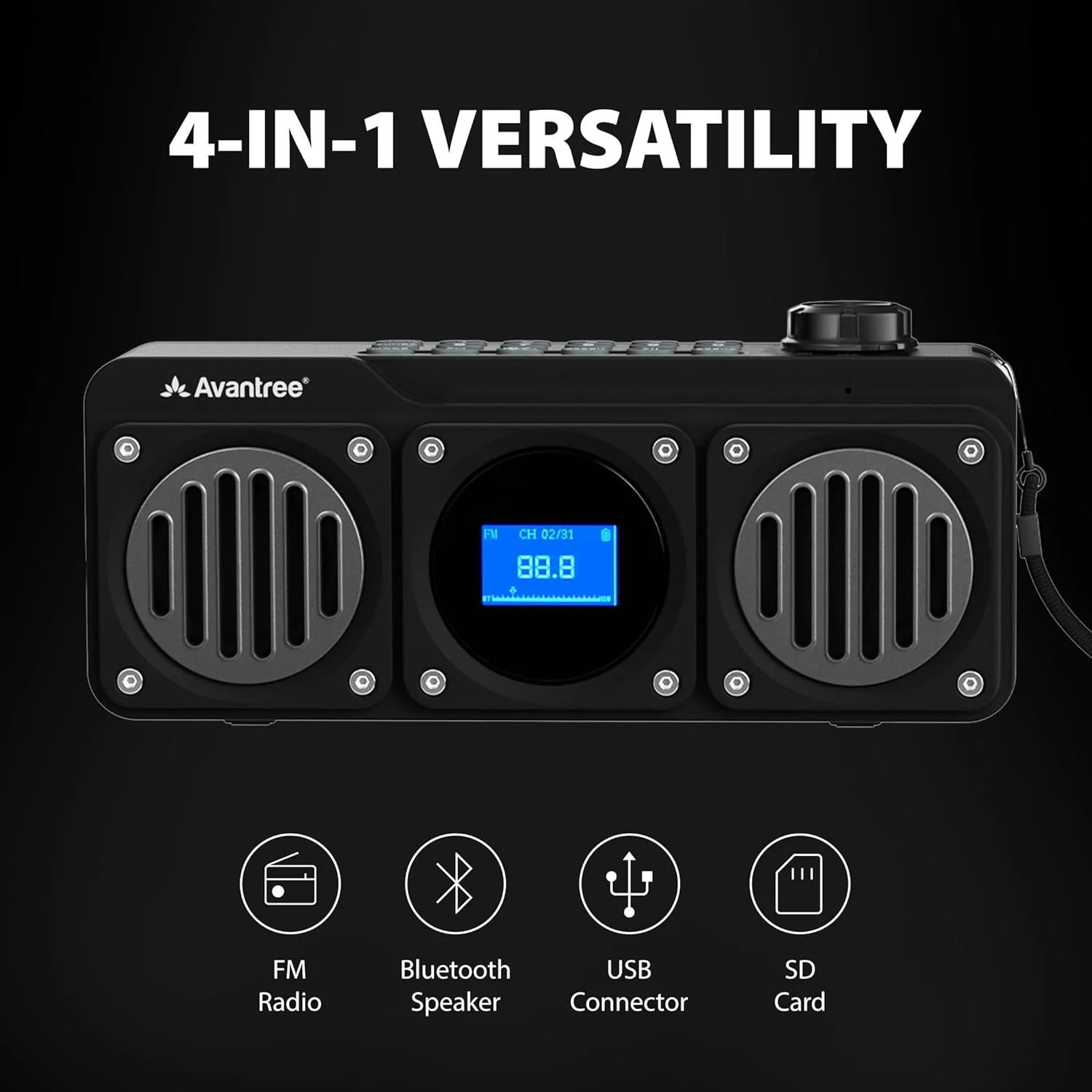 رادیو FM قابل حمل Avantree Boombyte با بلندگوی بلوتوث، دو بلندگو (14 وات)، صدای بلند، صدای استریو، اسلات کارت Micro SD، پورت USB، پخش کننده MP3 قابل شارژ 11 ساعته رادیو FM قابل حمل Avantree Boombyte با بلندگوی بلوتوث، دو بلندگو (14 وات)، صدای بلند، صدای استریو، اسلات کارت Micro SD، پورت USB، پخش کننده MP3 قابل شارژ 11 ساعته