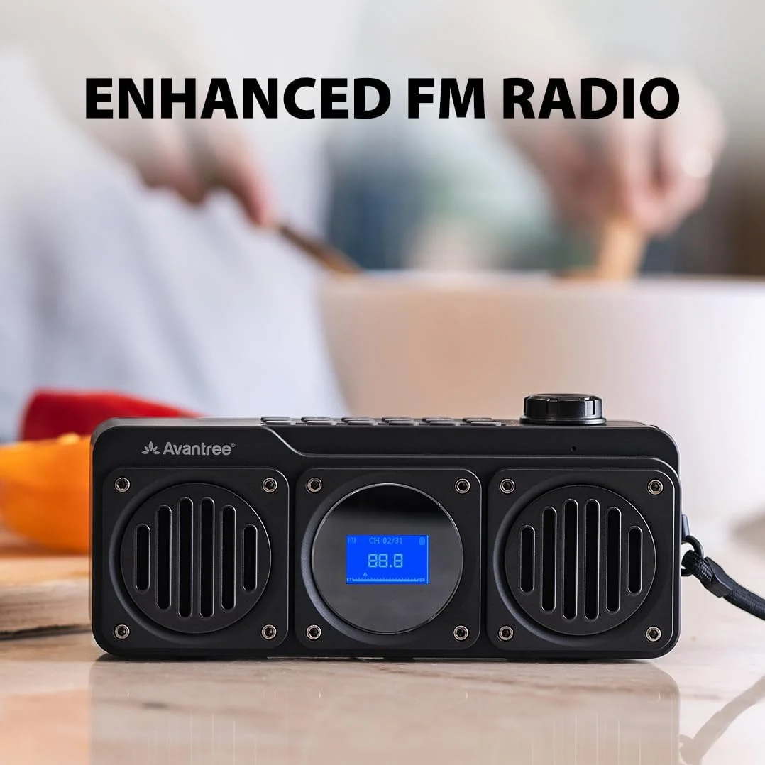 رادیو FM قابل حمل Avantree Boombyte با بلندگوی بلوتوث، دو بلندگو (14 وات)، صدای بلند، صدای استریو، اسلات کارت Micro SD، پورت USB، پخش کننده MP3 قابل شارژ 11 ساعته رادیو FM قابل حمل Avantree Boombyte با بلندگوی بلوتوث، دو بلندگو (14 وات)، صدای بلند، صدای استریو، اسلات کارت Micro SD، پورت USB، پخش کننده MP3 قابل شارژ 11 ساعته