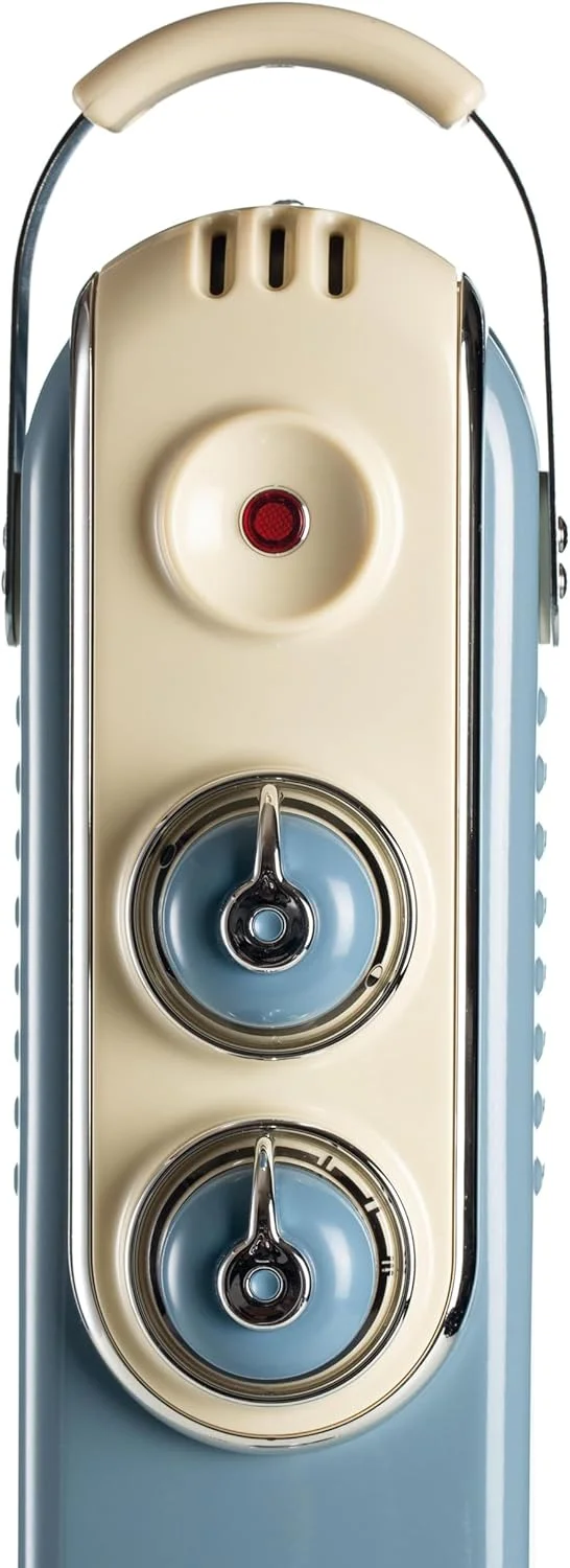 رادیاتور روغنی وینتیج آریته با 7 پره گرمایشی، دمای قابل تنظیم در 3 سطح قدرت 600 وات، 900 وات، 1500 وات، چرخ های گردان، بخاری سریع اتاق ایده آل برای اتاق خواب، خانه و دفتر - آبی ART837/05