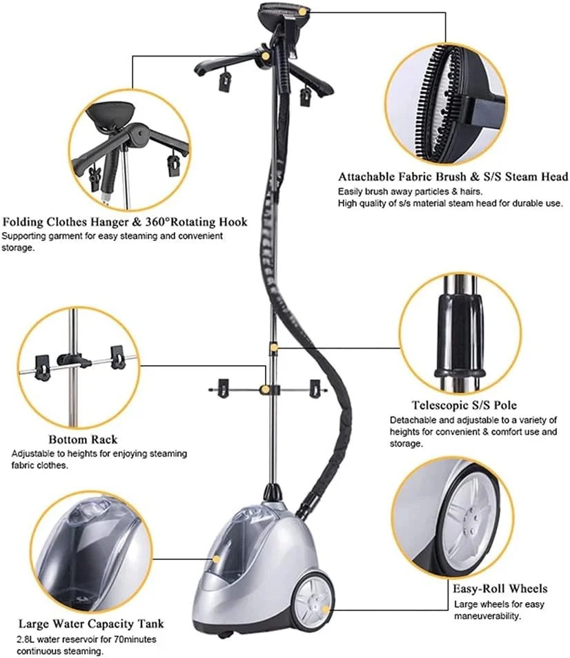 بخارگر عمودی لباس 1750 واتی، بخارگر لباس سنگین برای مصارف تجاری، اتو بخار لباس با گرم شدن سریع 45 ثانیه ای و رفع سریع چروک (E)