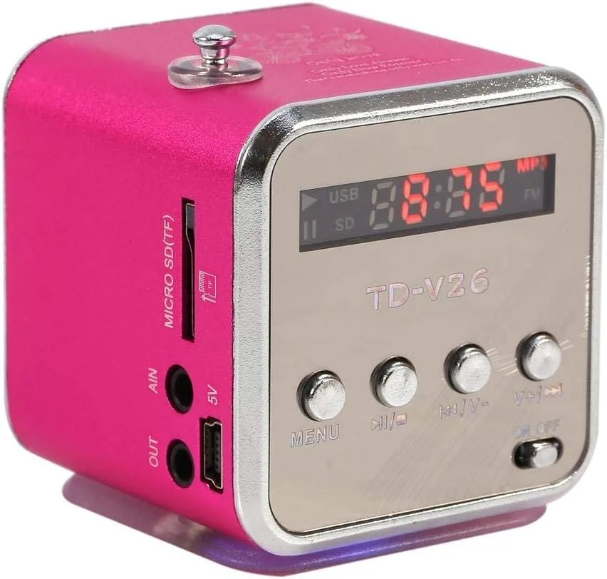 اسپیکر کوچک قابل حمل Yoidesu TD-V26، پخش کننده موسیقی، رادیو FM، با باتری و صفحه نمایش دیجیتال کوچک، پخش کننده موسیقی برای کامپیوتر و تلفن همراه، پشتیبانی از کارت TF و دیسک U (صورتی) اسپیکر کوچک قابل حمل Yoidesu TD-V26، پخش کننده موسیقی، رادیو FM، با باتری و صفحه نمایش دیجیتال کوچک، پخش کننده موسیقی برای کامپیوتر و تلفن همراه، پشتیبانی از کارت TF و دیسک U (صورتی)