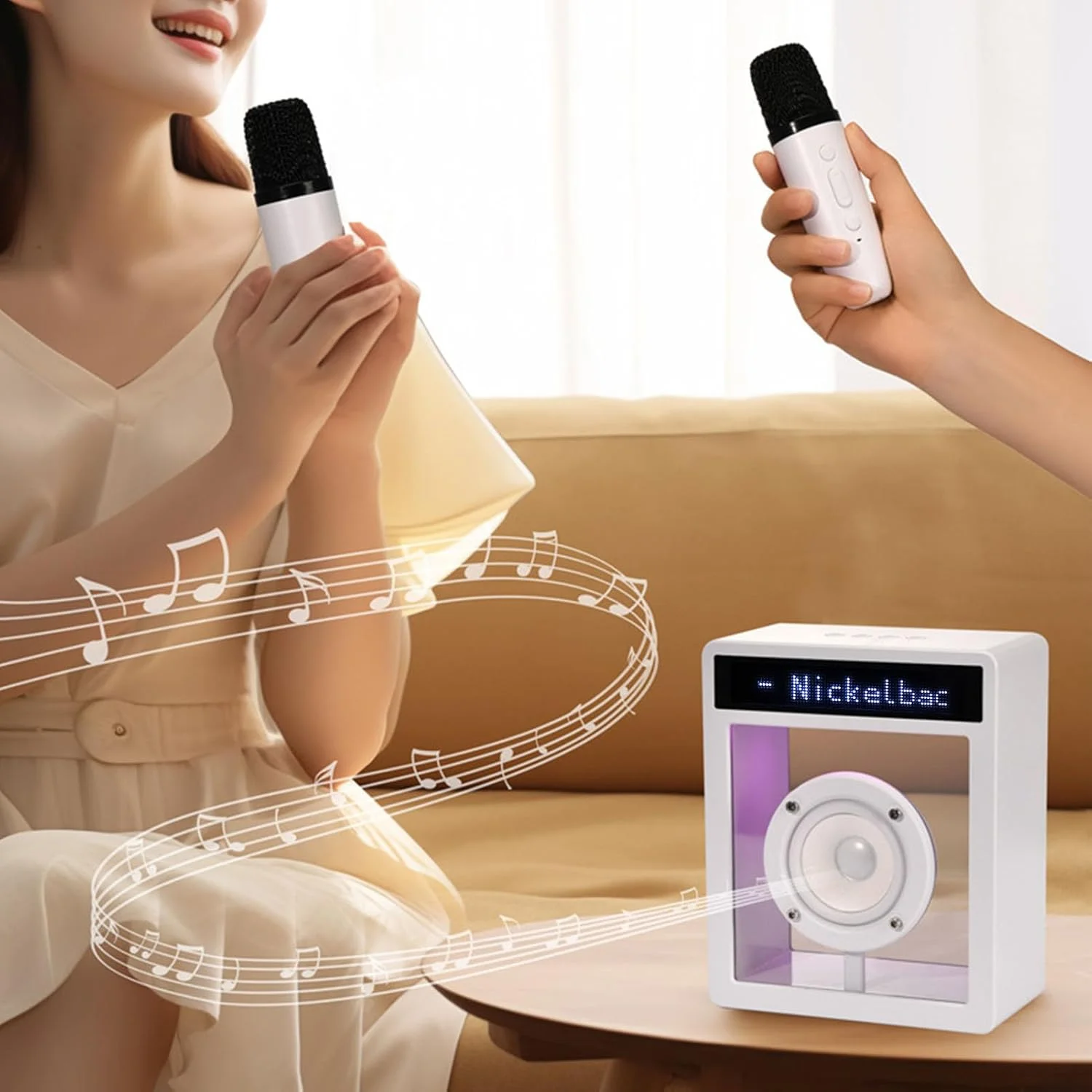 اسپیکر بلوتوثی Wisoqu با نور، اسپیکر قابل حمل 10 واتی BT با نور محیطی و نمایشگر متن ترانه، اسپیکر استریو صدای فراگیر 360 درجه با پشتیبانی از حالت کارت TF / حالت AUX